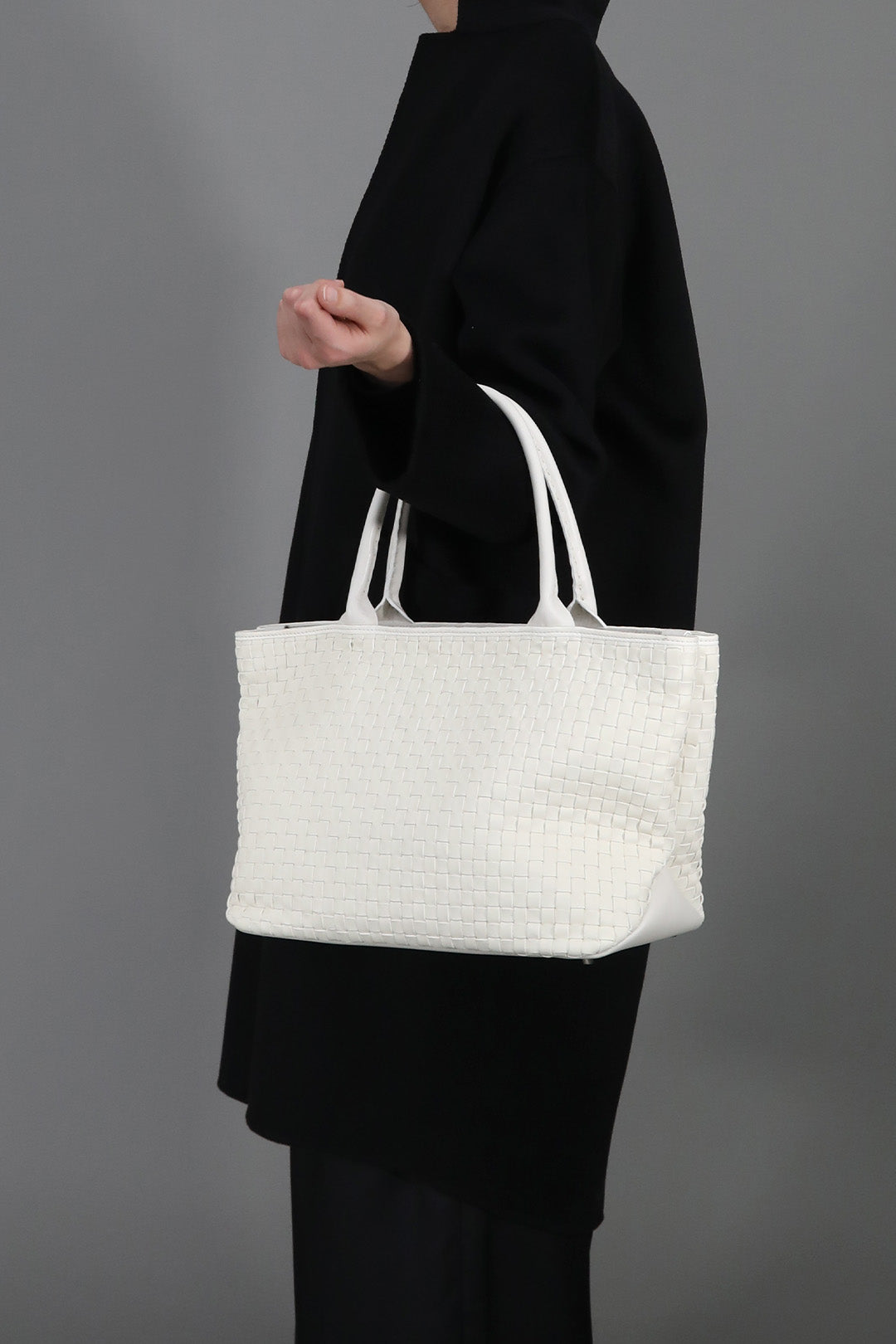 GRAZI WOVEN ITALIAN LEATHER TOTE WHITE