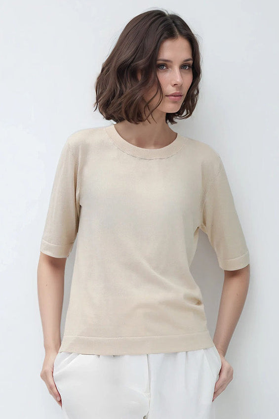 NICO TENNIS ELBOW SLEEVE CREW IN FINE GAUGE ITALIAN SILK COTTON