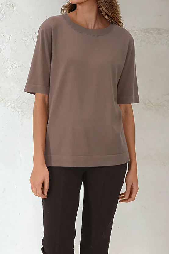 NICO TENNIS ELBOW SLEEVE CREW IN FINE GAUGE ITALIAN SILK COTTON