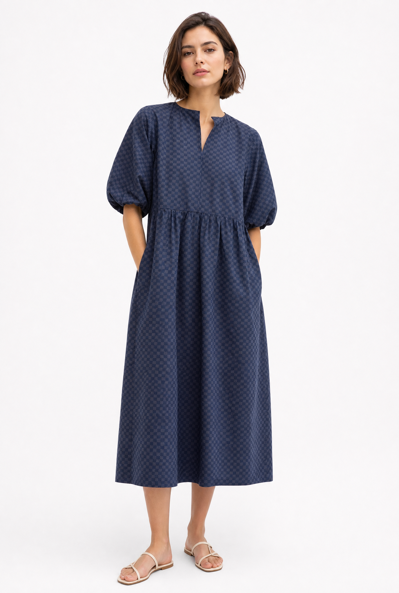 VOLUME SLEEVE ODESSA DRESS IN ITALIAN COTTON POPLIN