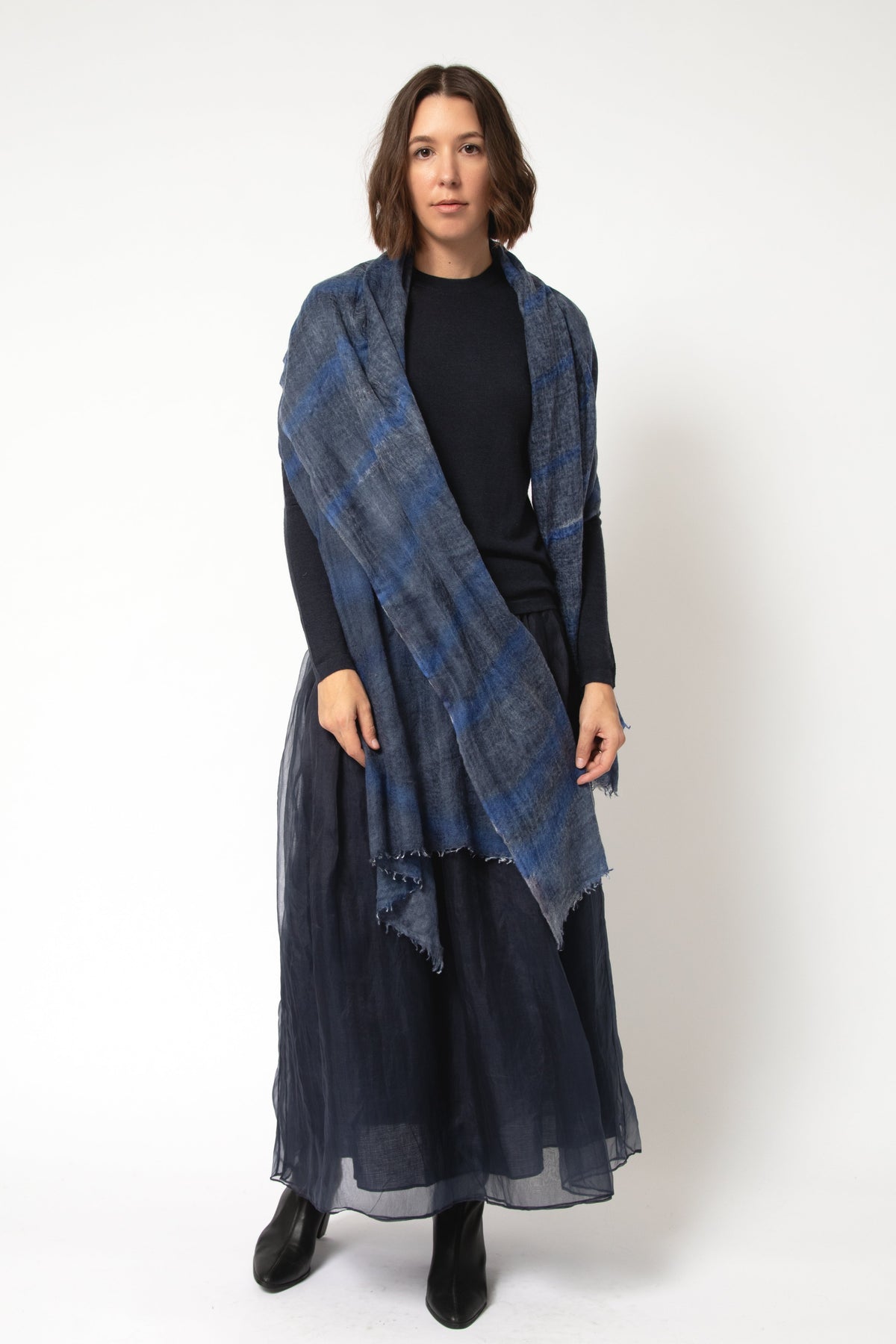 NAVY COSMOS SCARF IN HAND DYED CASHMERE