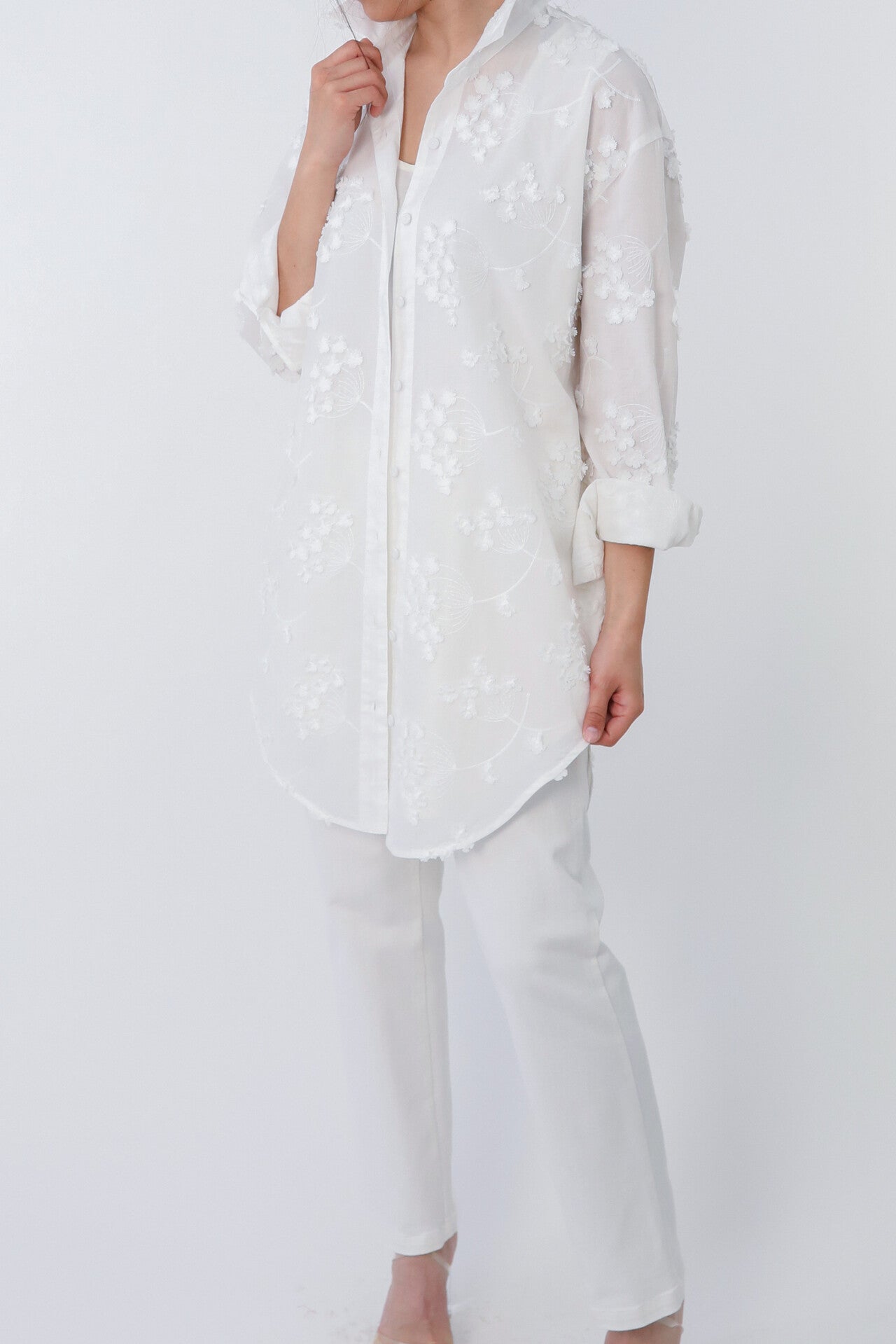 QUEEN ANNE EMBROIDERED LAYERED TUNIC SHIRT IN ITALIAN COTTON