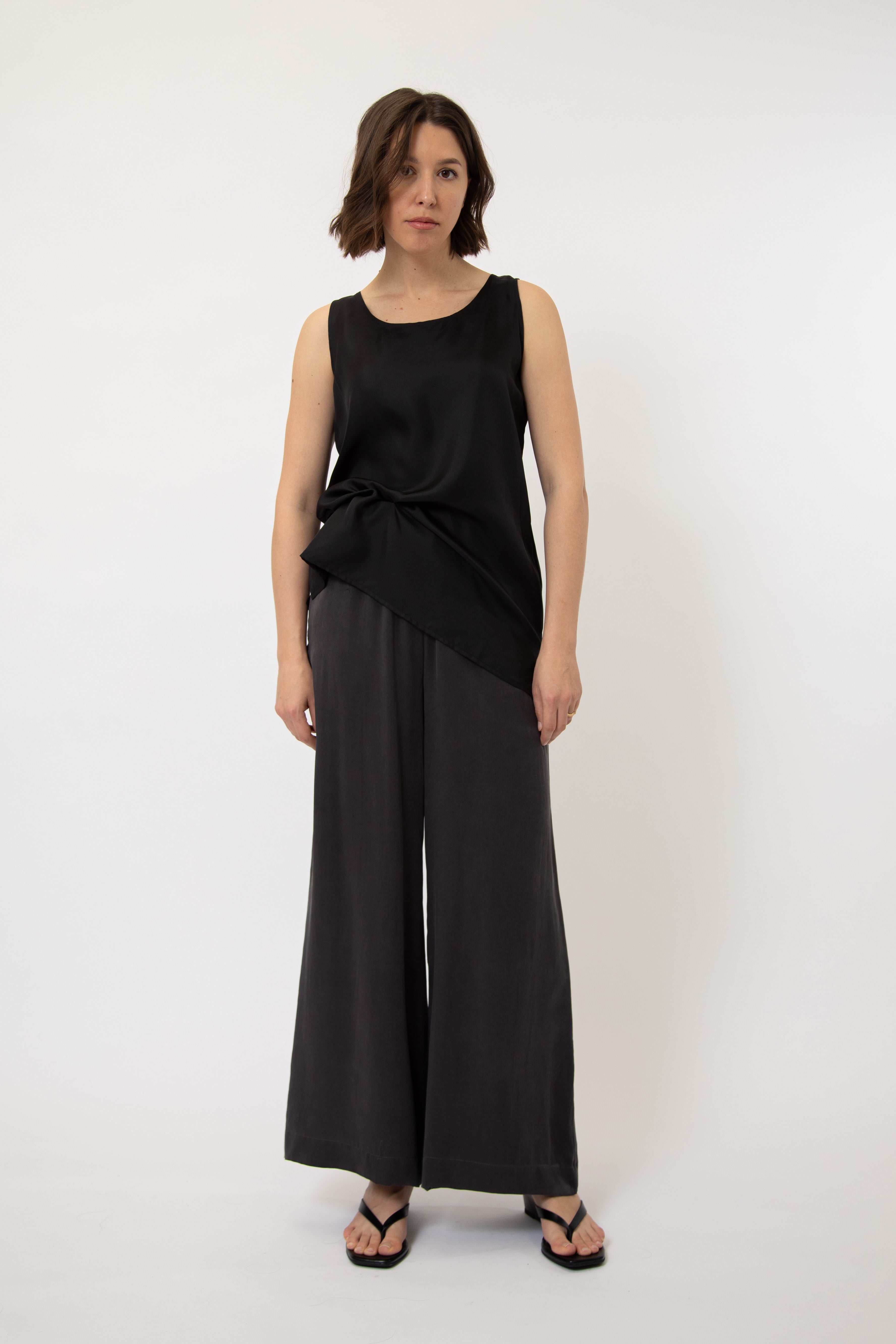 PALMETTO WIDE LEG PANT IN GARMENT-DYED SILK CHARMEUSE