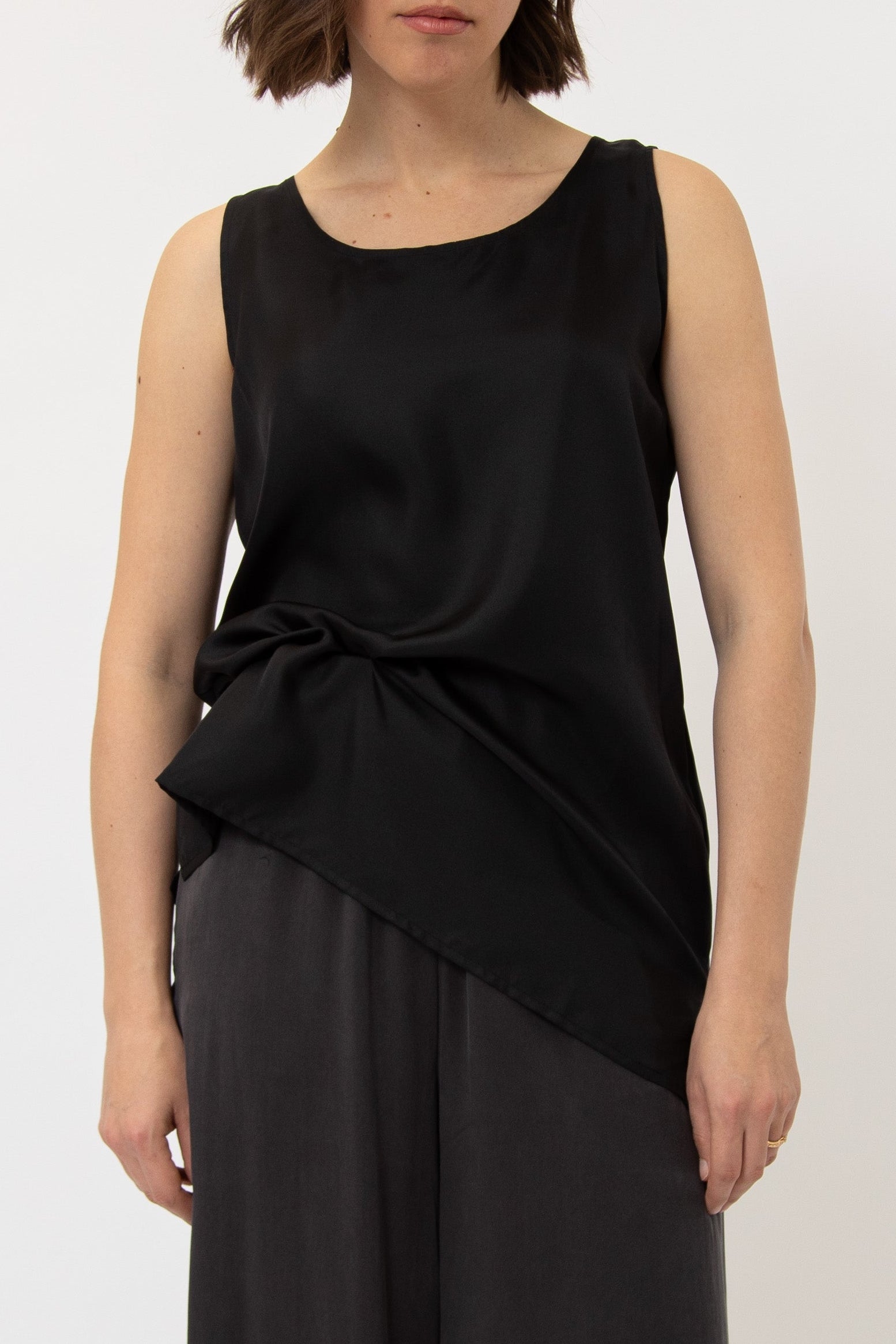 Cotton ribbon tank 黒 ANDMARY】Cotton ribbon tank