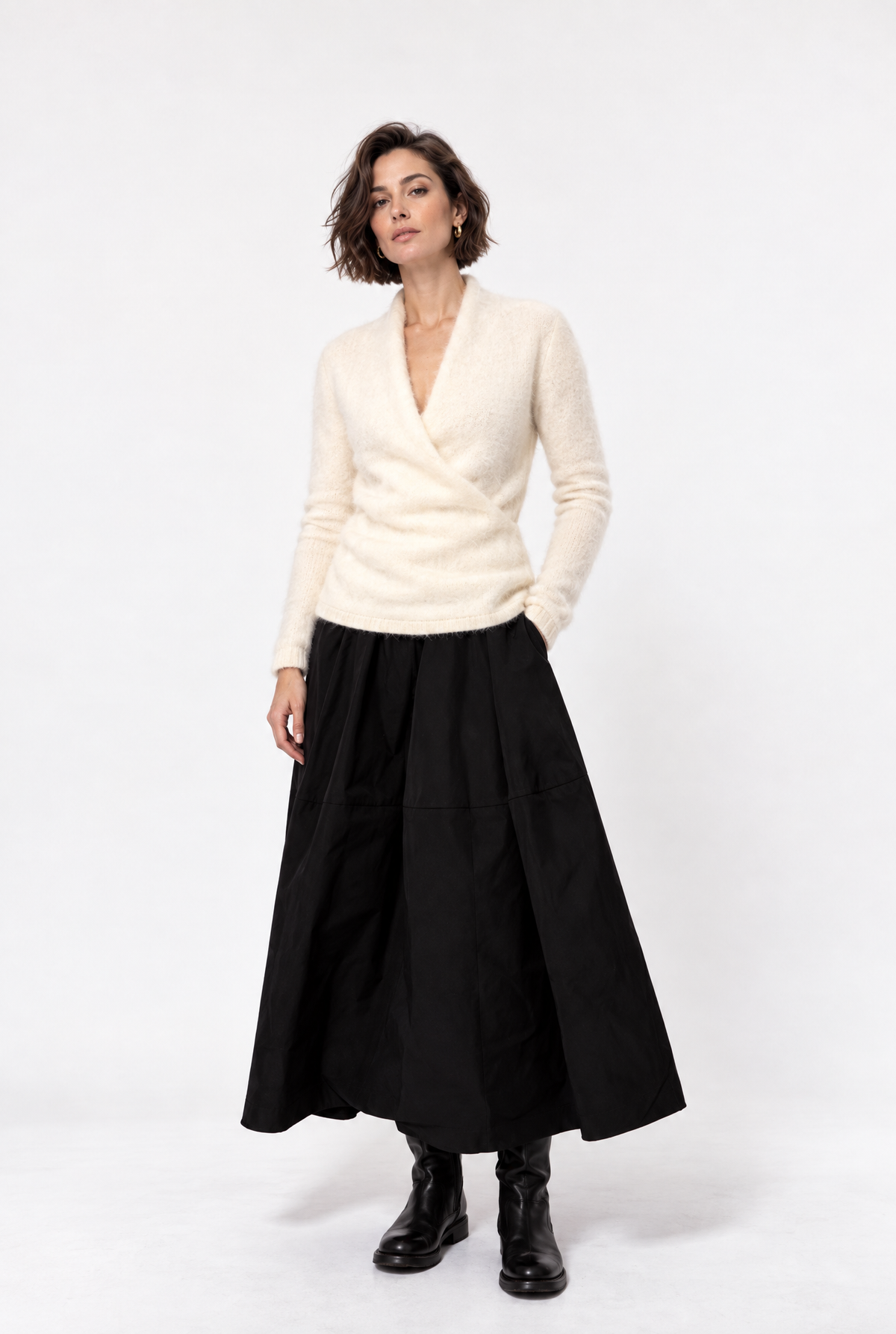 SABLE SURPLICE NECK CASHMERE SWEATER