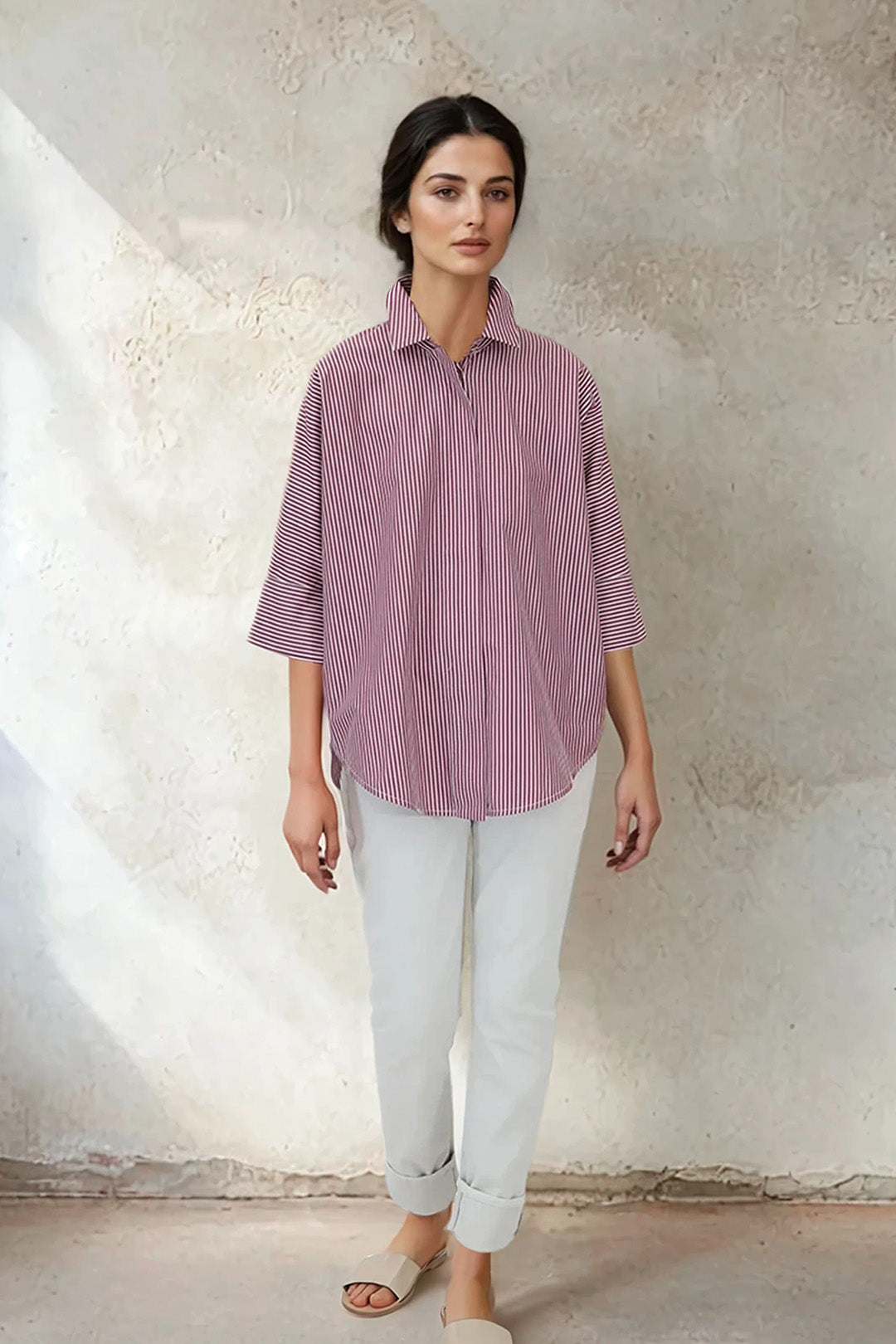 SAHANA DOLMAN IN ITALIAN COTTON WHITE WINE STRIPE JACQUARD