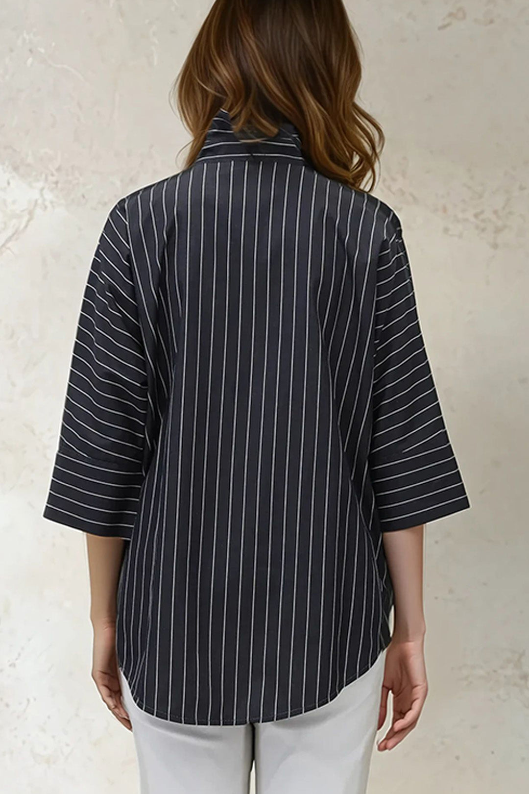 SAHANA DOLMAN IN ITALIAN COTTON CHARCOAL STRIPE JACQUARD