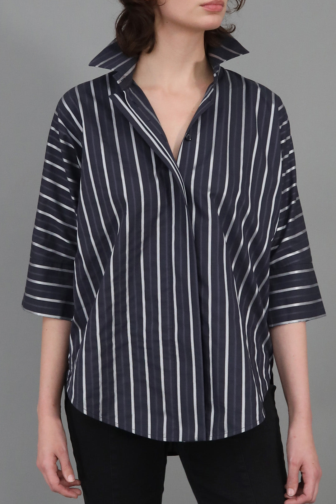 SAHANA DOLMAN SHIRT IN 100% ITALIAN COTTON BLACK STRIPE