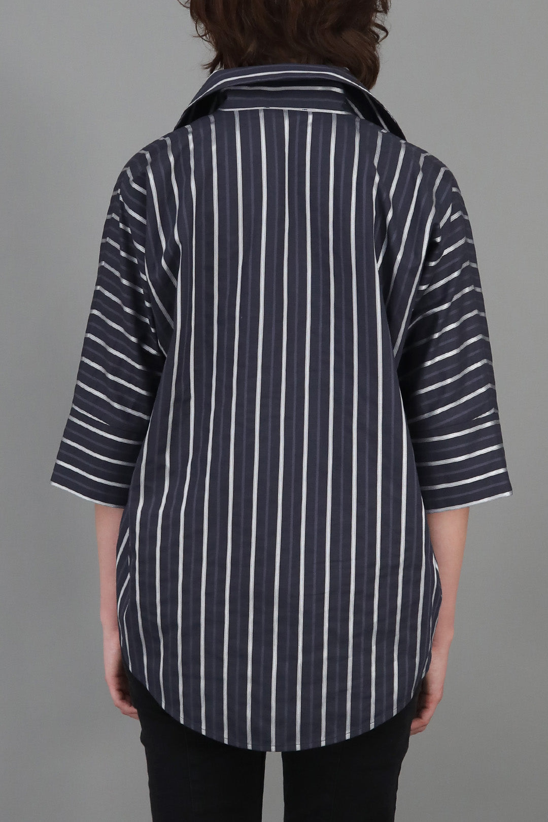 SAHANA DOLMAN SHIRT IN 100% ITALIAN COTTON BLACK STRIPE