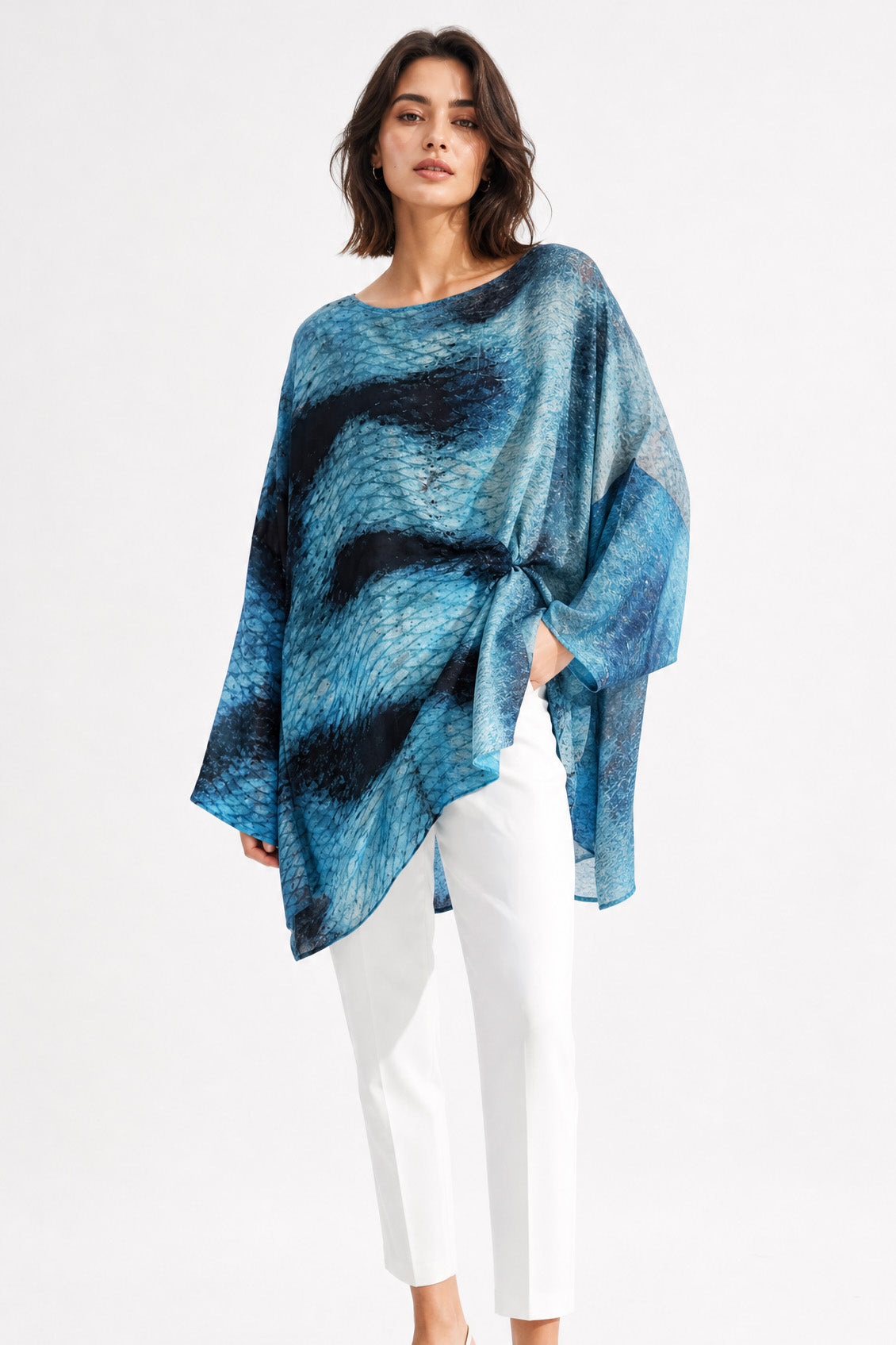 SAMIRA ONE-SIZE TUNIC IN  LIGHTWEIGHT PRINTED SILK VOILE SEASIDE