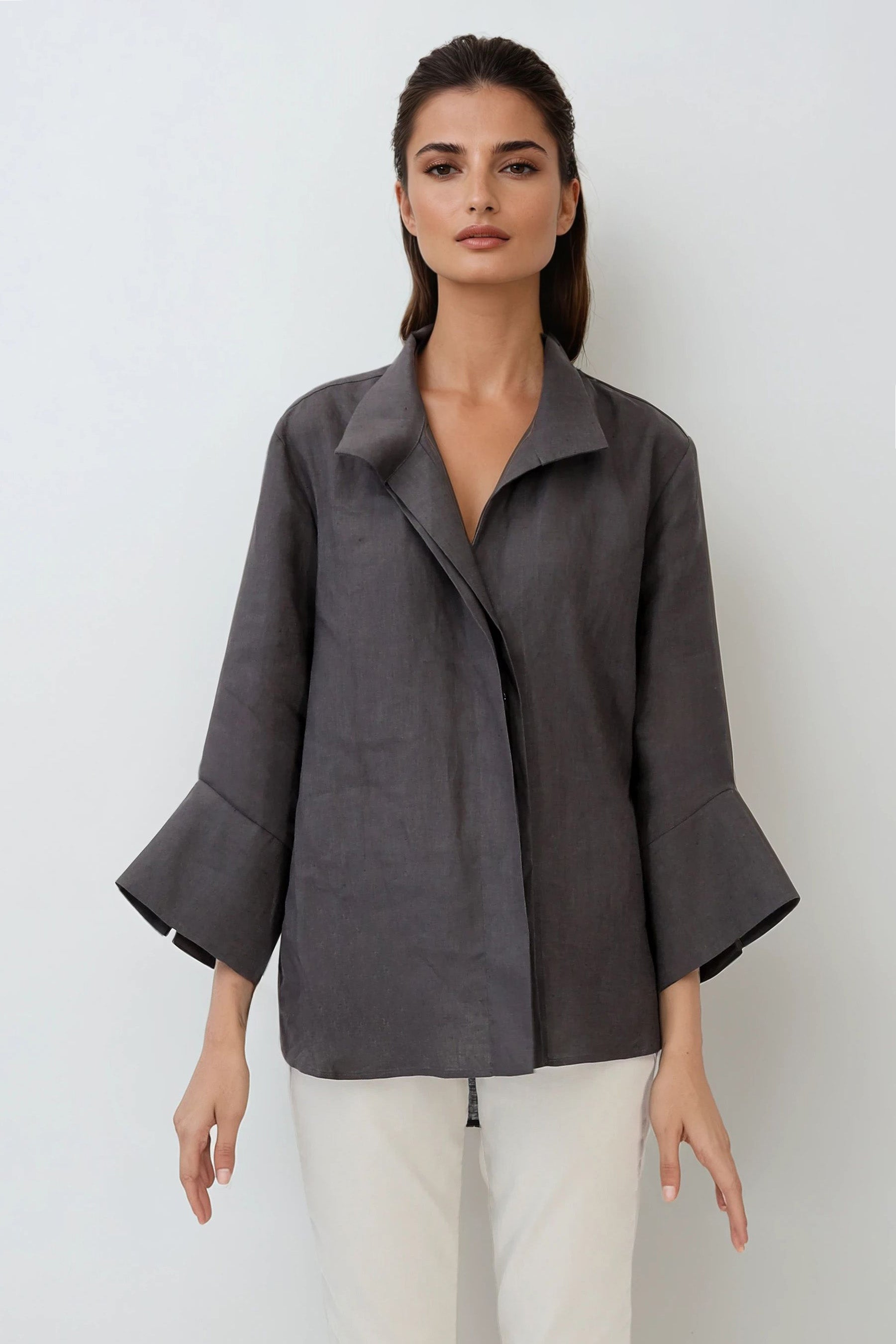 SANDRINE WIDE-CUFF SHIRT IN ITALIAN LINEN