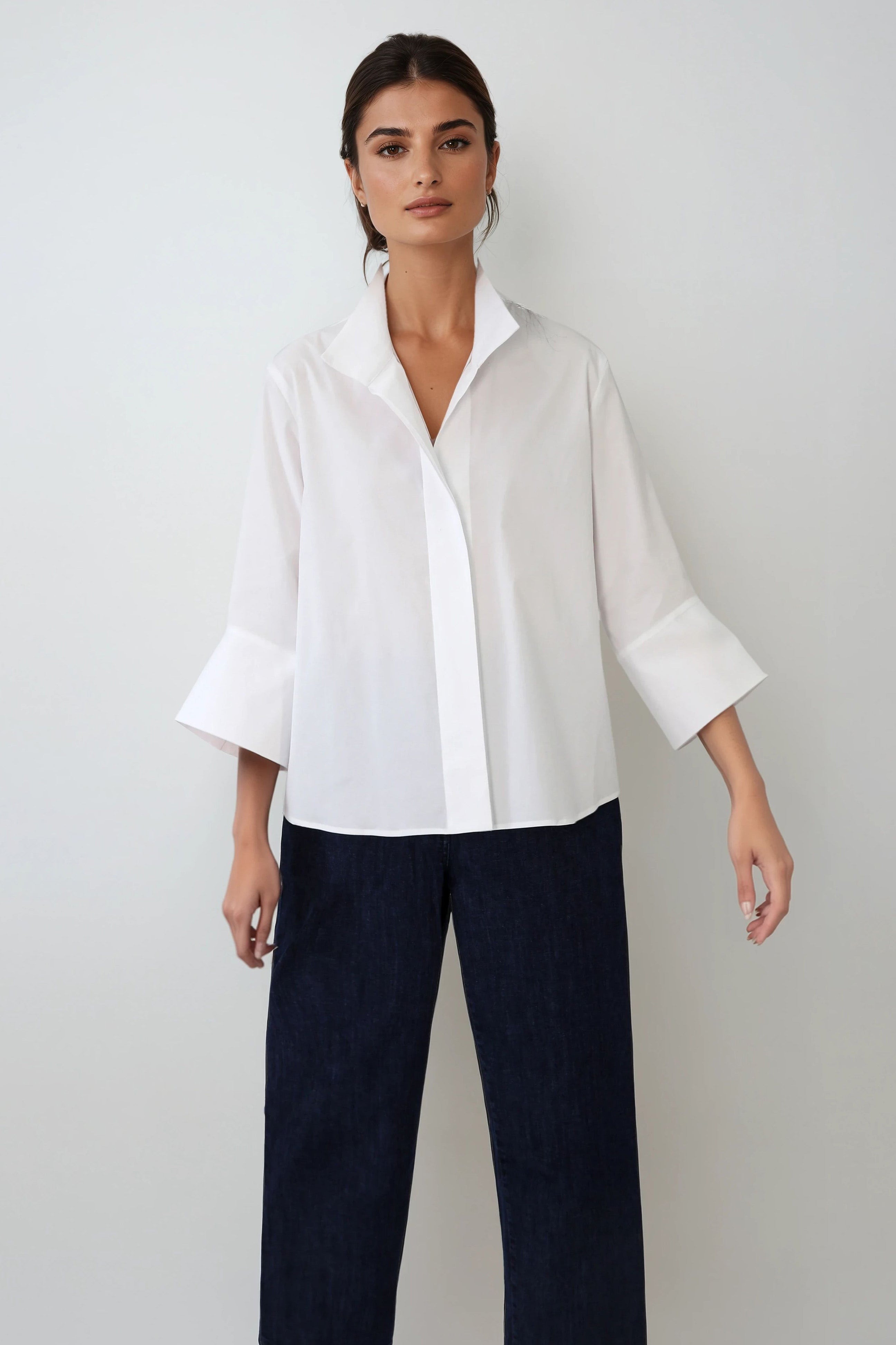 SANDRINE WIDE-CUFF SHIRT IN ITALIAN COTTON STRETCH