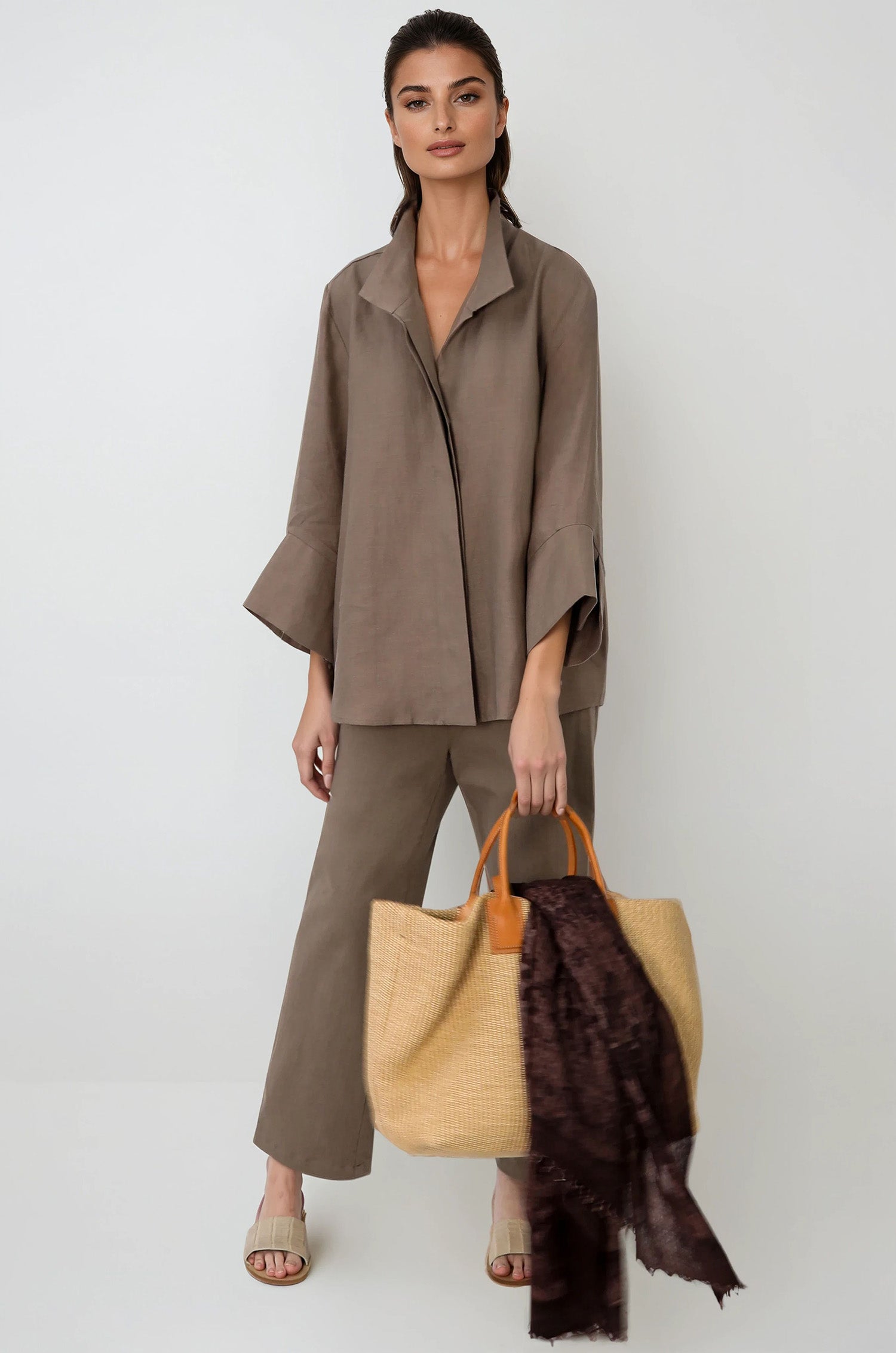 SANDRINE WIDE-CUFF SHIRT IN ITALIAN LINEN