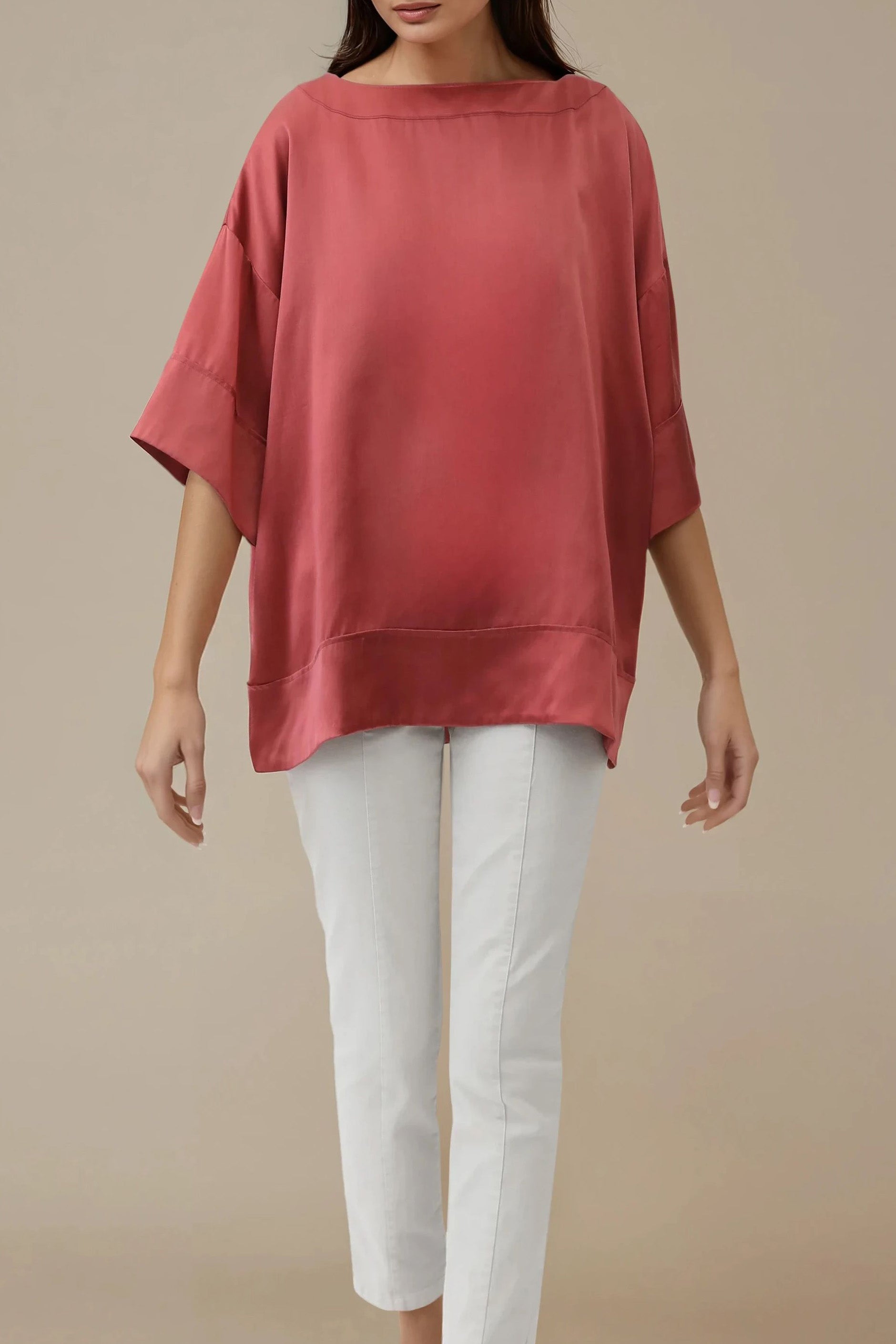 SHELLA SHORT SLEEVE BLOUSE IN MARSALA SILK CHARMEUSE
