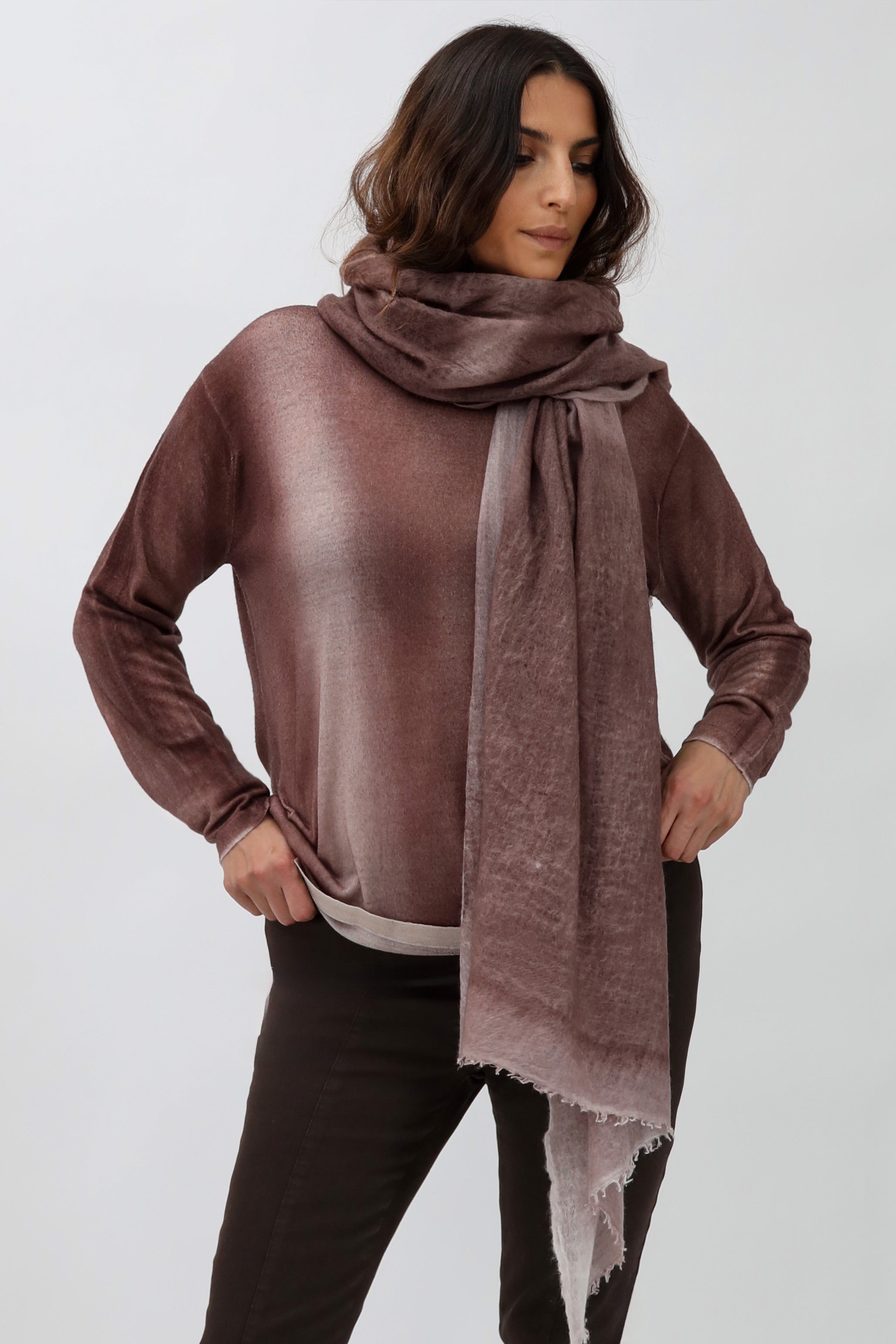 SCARF IN HAND DYED CASHMERE CHOCOLATE PECAN