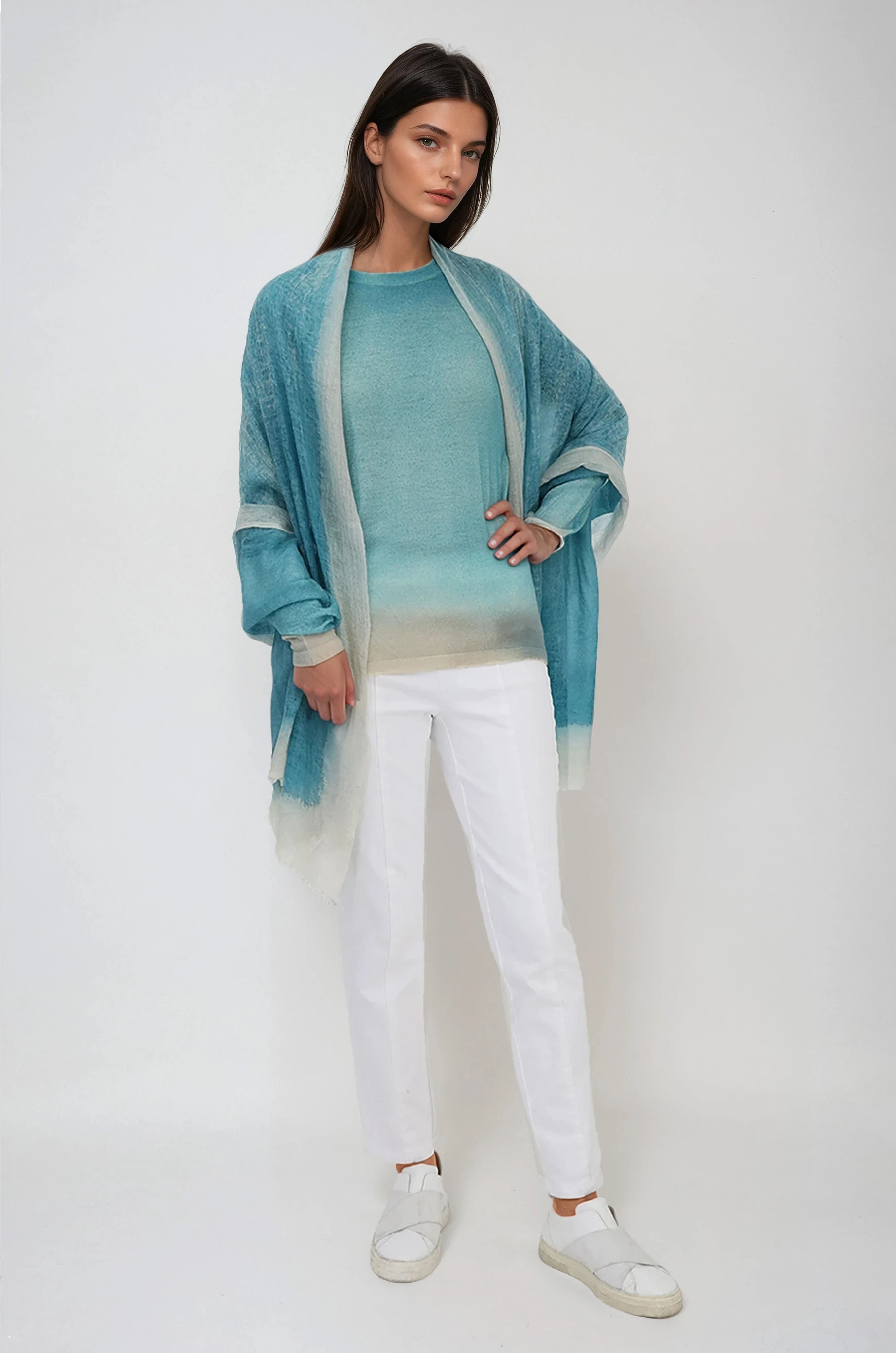 SCARF IN HAND DYED CASHMERE SEAFOAM