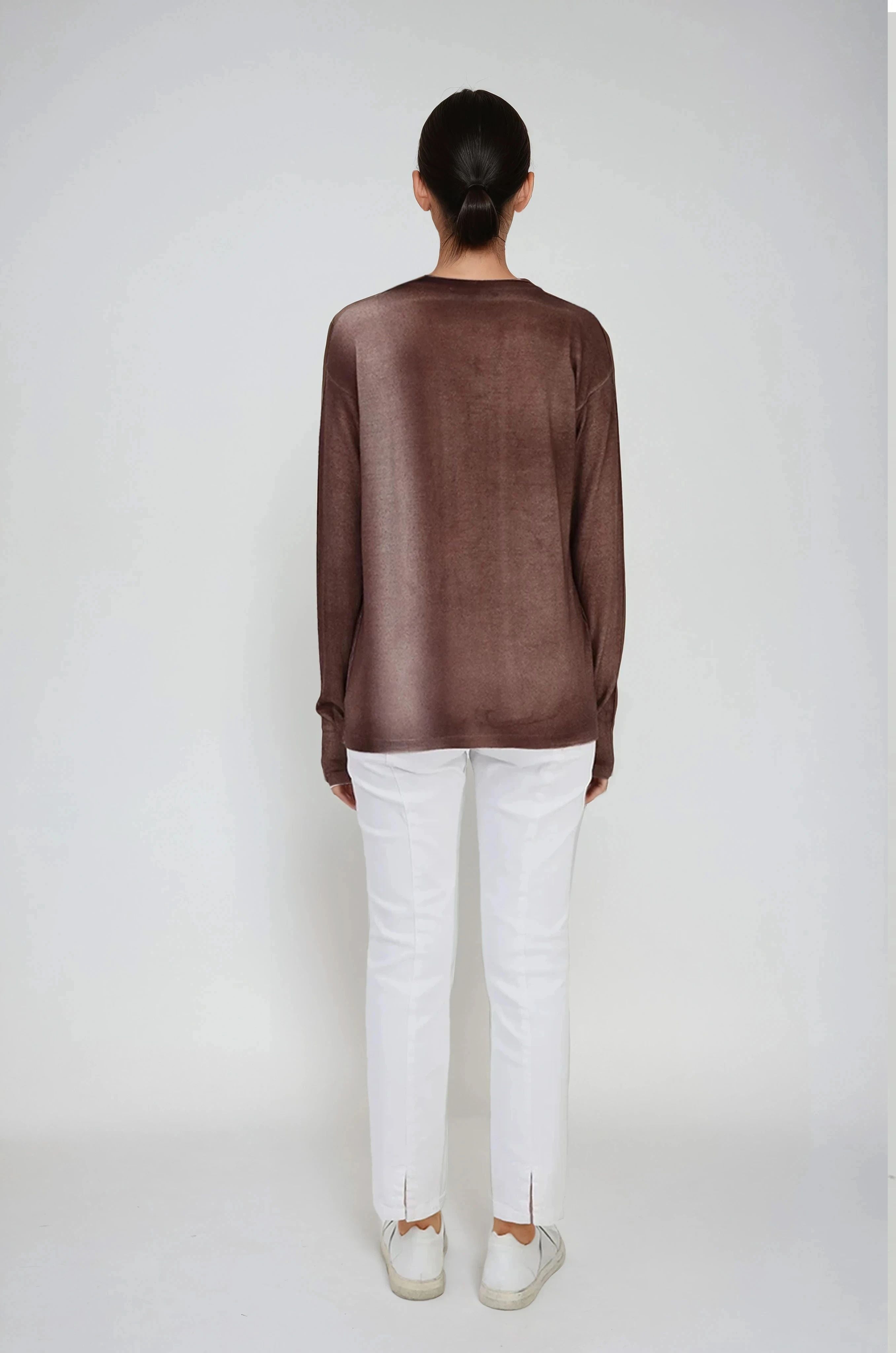 SHILOH CREW IN HAND-DYED CASHMERE CHOCOLATE PECAN