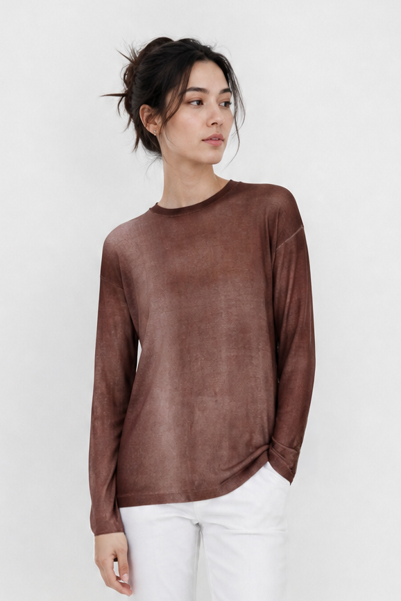 SHILOH CREW IN HAND-DYED CASHMERE CHOCOLATE PECAN