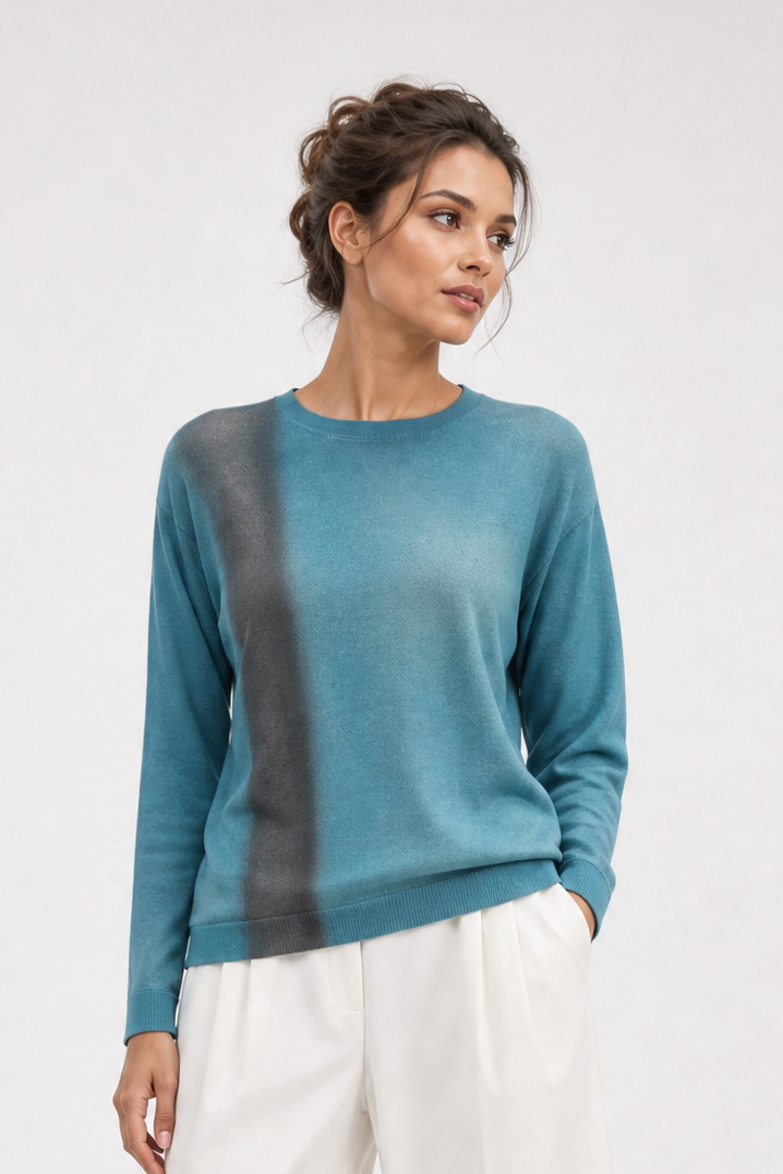 SHILOH CREW IN HAND-DYED CASHMERE TURQUOISE SQUARES