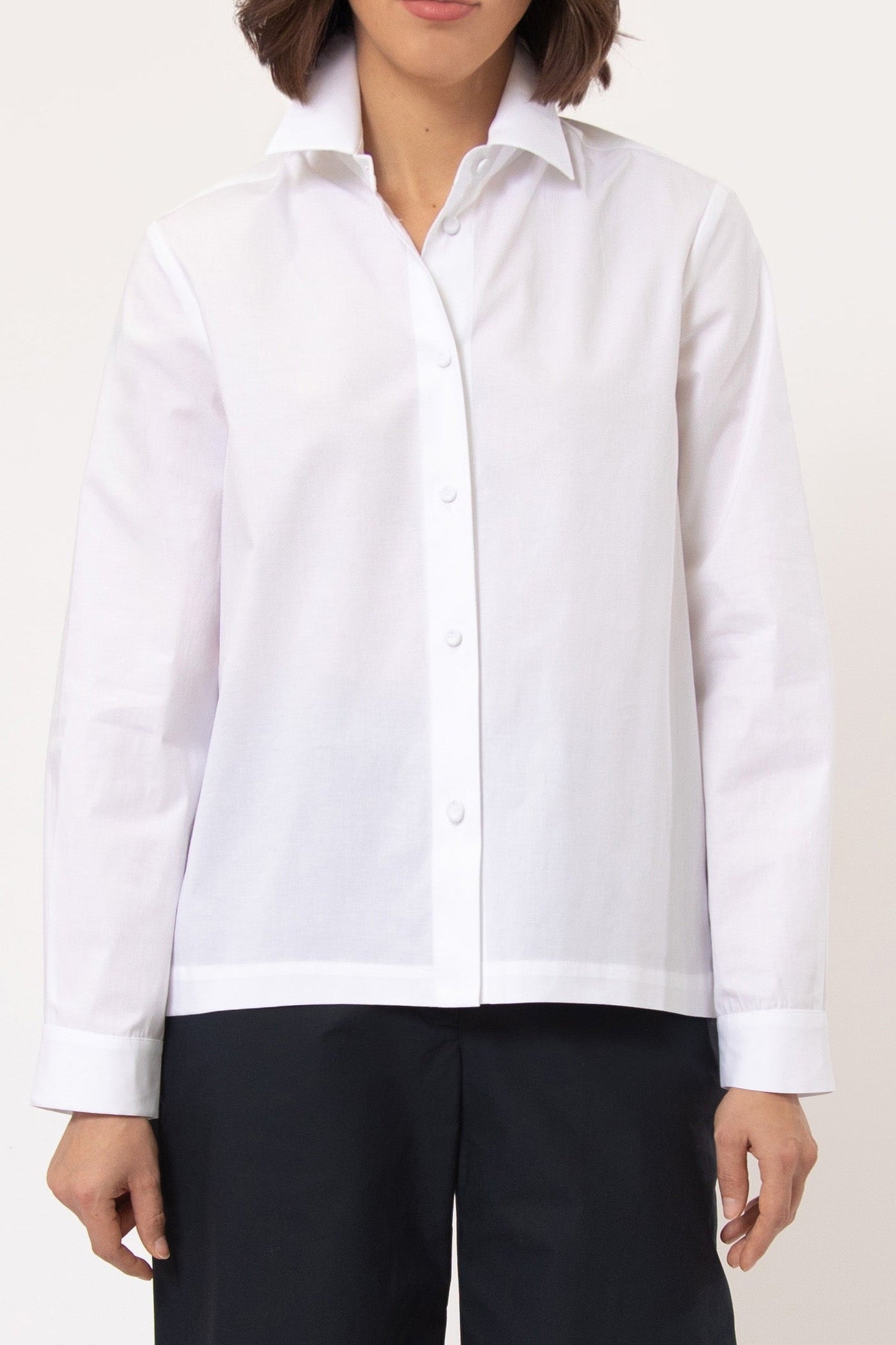 SIGNE BACK PLEATED SHIRT IN ITALIAN COTTON POPLIN STRETCH