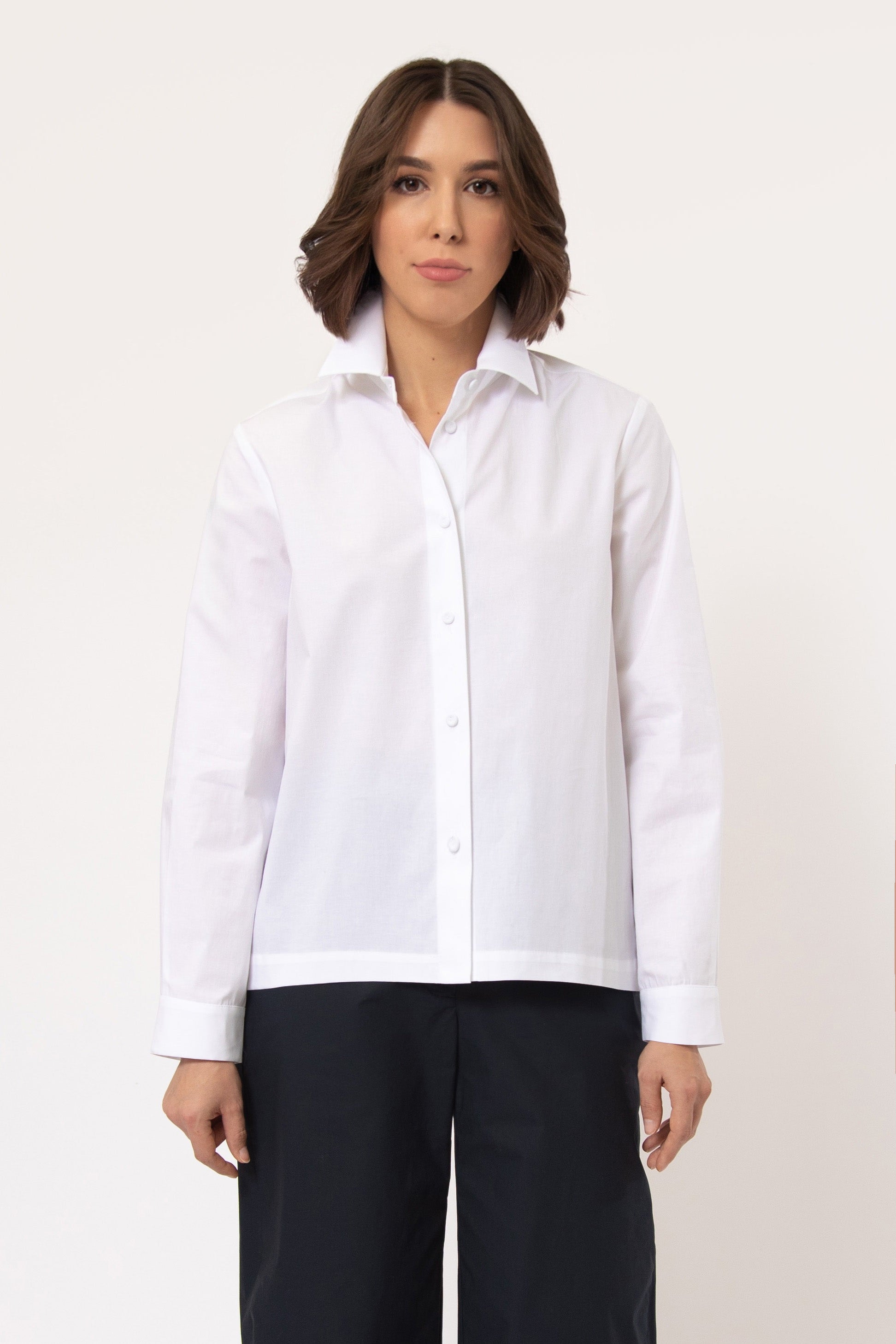 SIGNE BACK PLEATED SHIRT IN ITALIAN COTTON POPLIN STRETCH