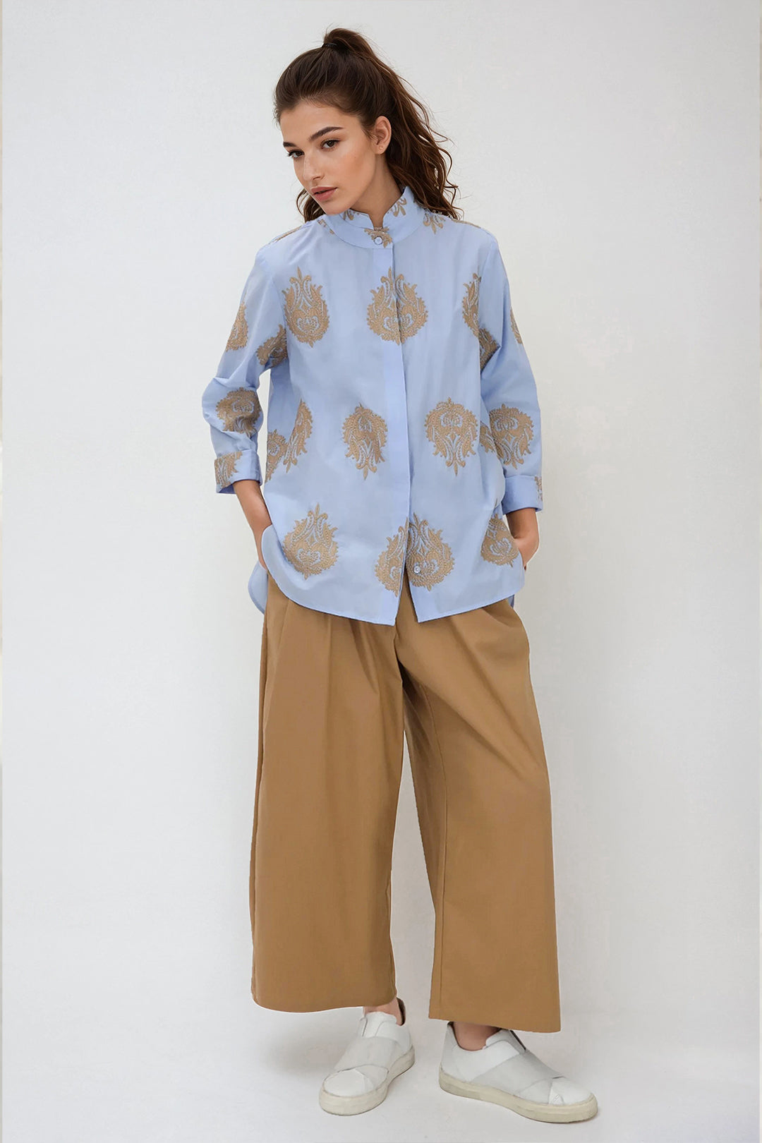 SIMONE ITALIAN COTTON SHIRT WITH GOLDEN EMBROIDERY
