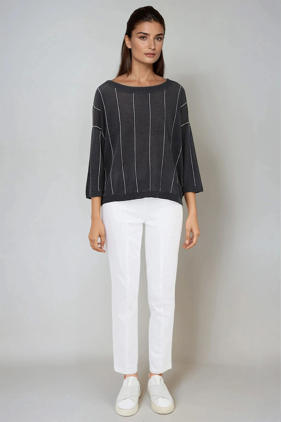 STRATUS STRIPED WIDE NECK TOP IN HIGH TWIST COTTON