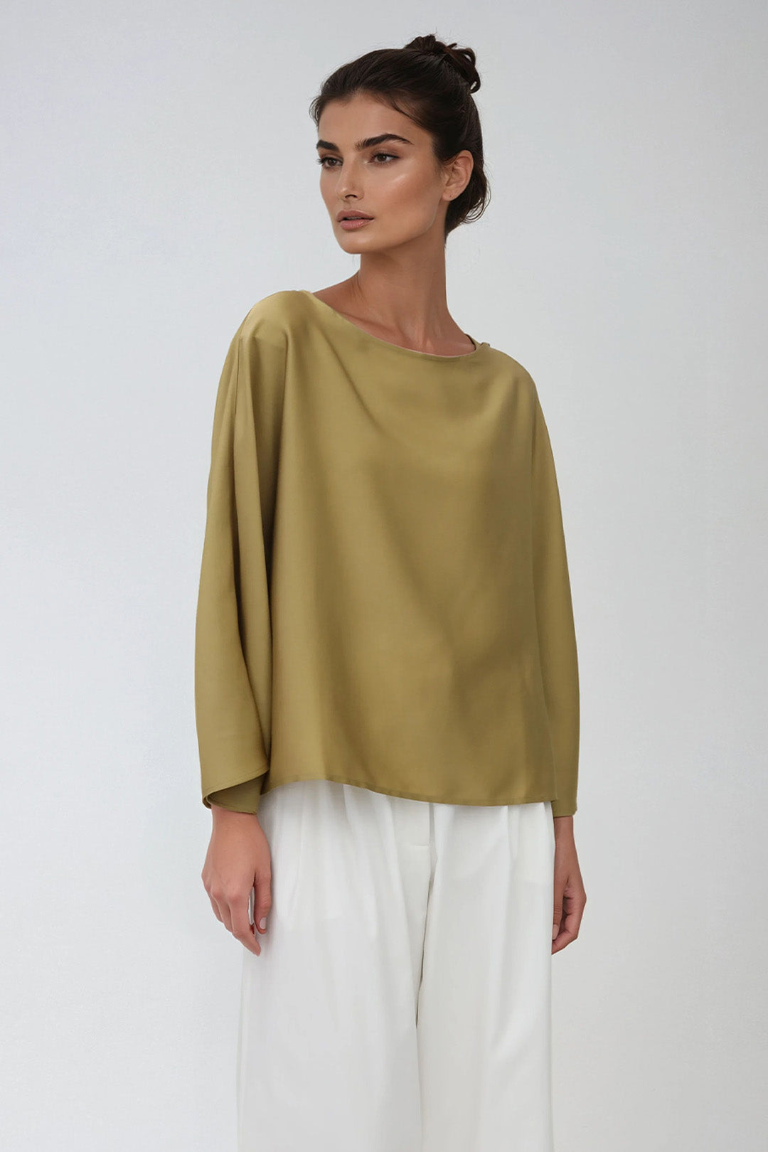 SYLVIE BRACELET SLEEVE BLOUSE IN STRETCH SILK CHARMEUSE IN GOLD
