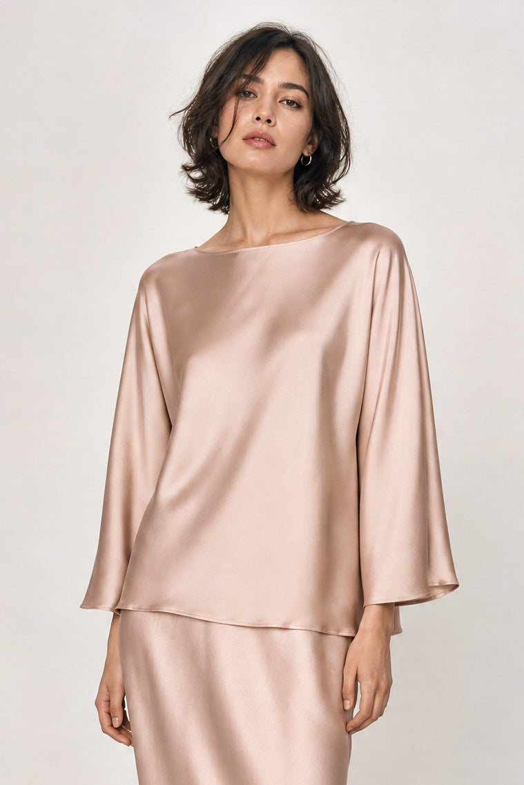 SYLVIE BRACELET SLEEVE BLOUSE IN SILK CHARMEUSE