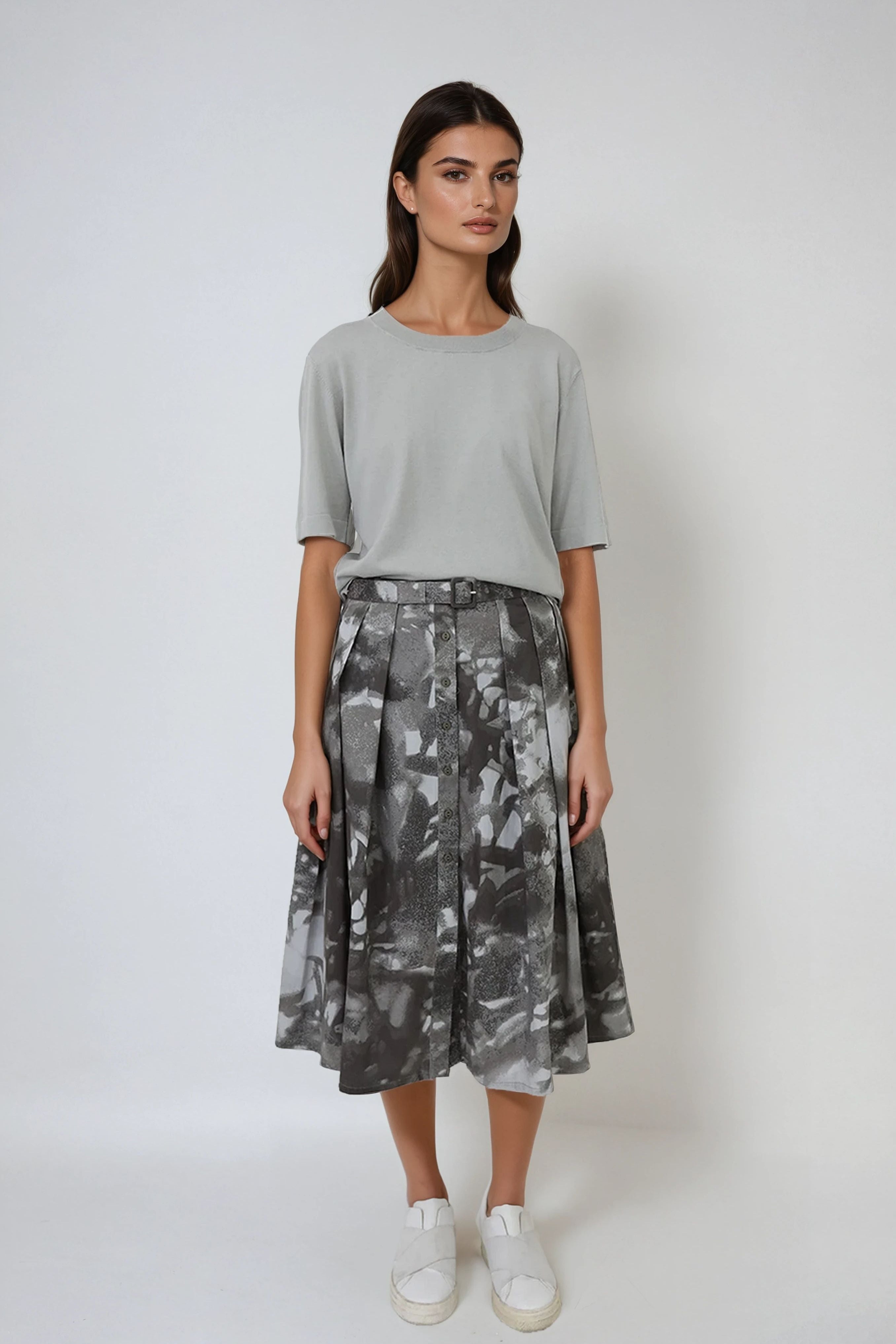 PACENTRO PLEATED SKIRT IN COTTON STRETCH CHARCOAL DREAM