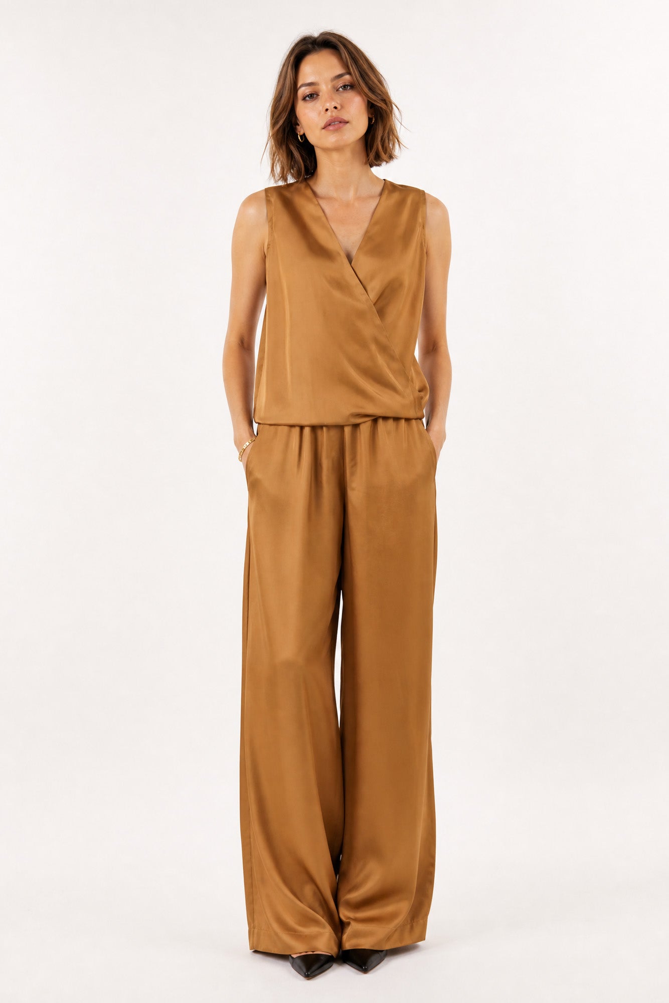 TARA SILK TWILL TWIST TANK TOP
