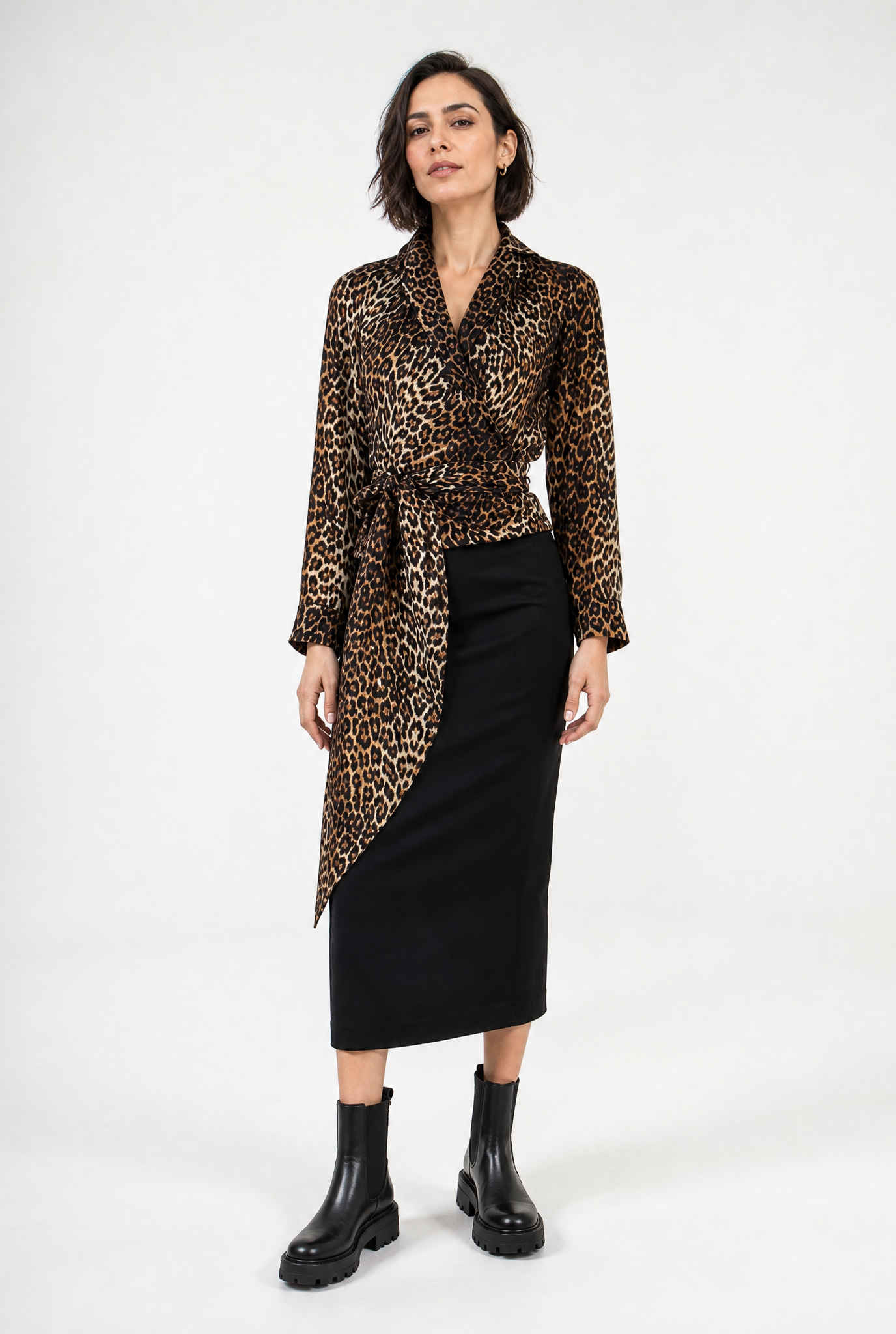 TORINO WRAP SHIRT IN SILK CREPE LEOPARD