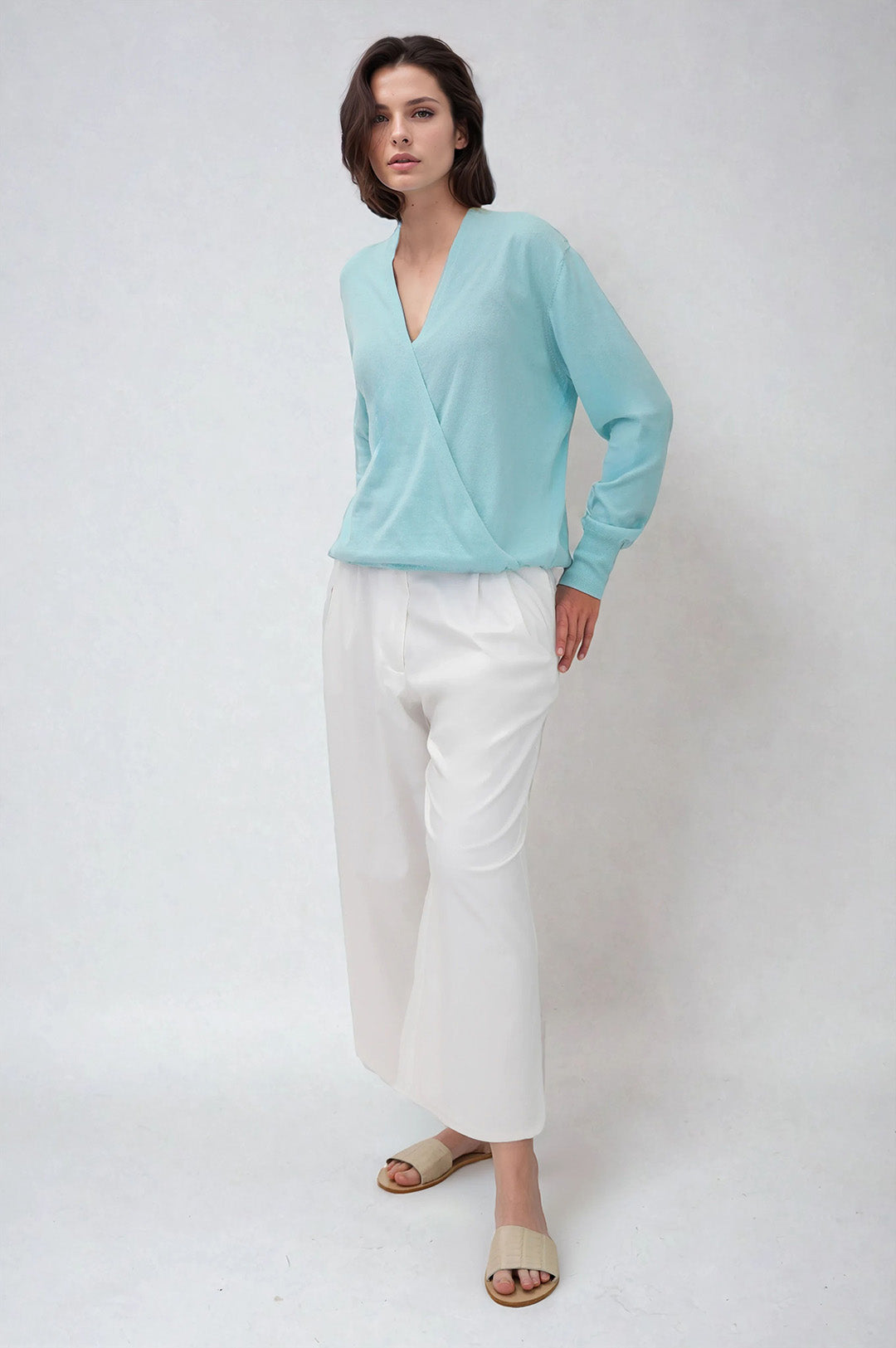 TORY ITALIAN COTTON SURPLICE WRAP TOP