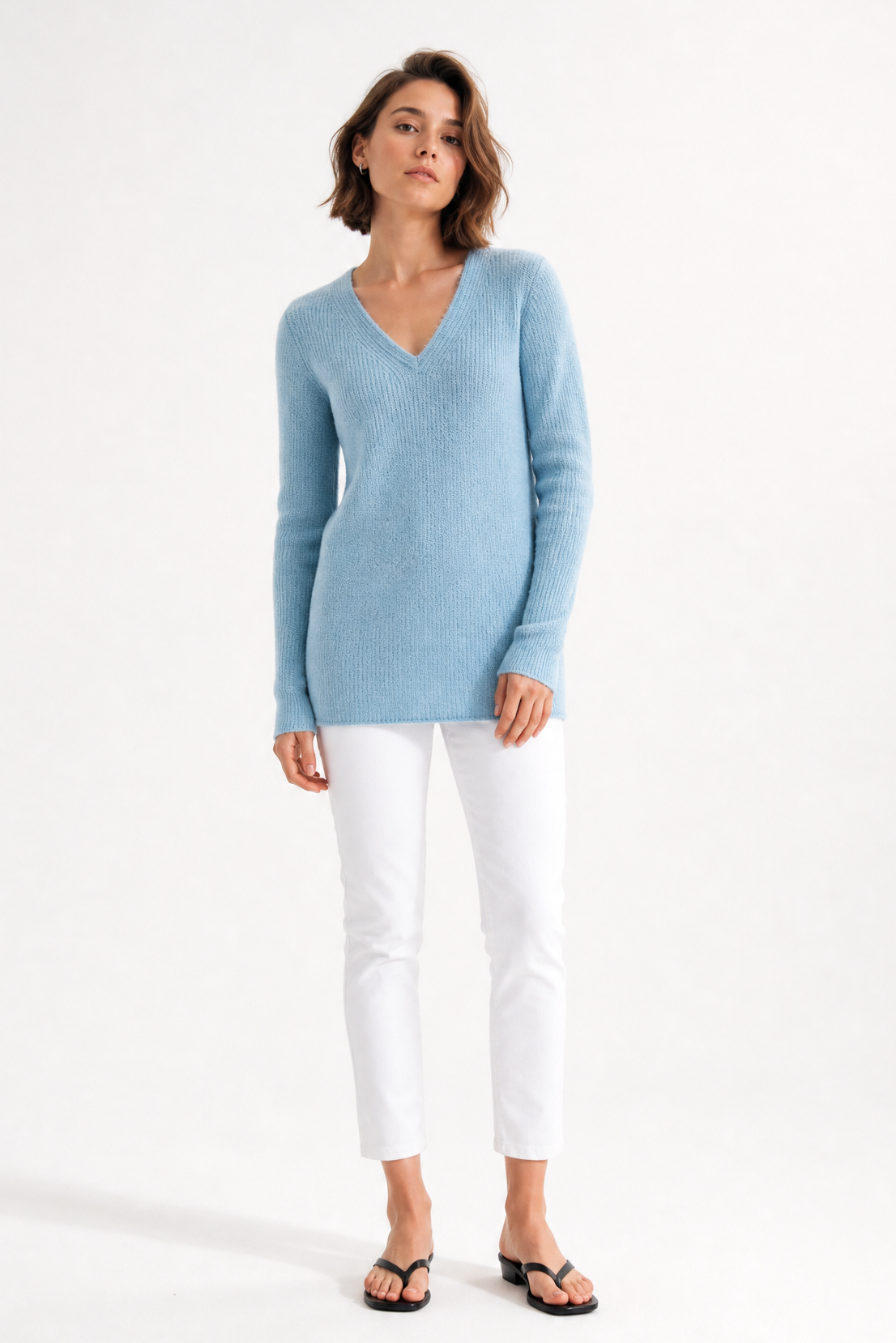 VITTORIA LONGLINE V-NECK IN ITALIAN COTTON KNIT