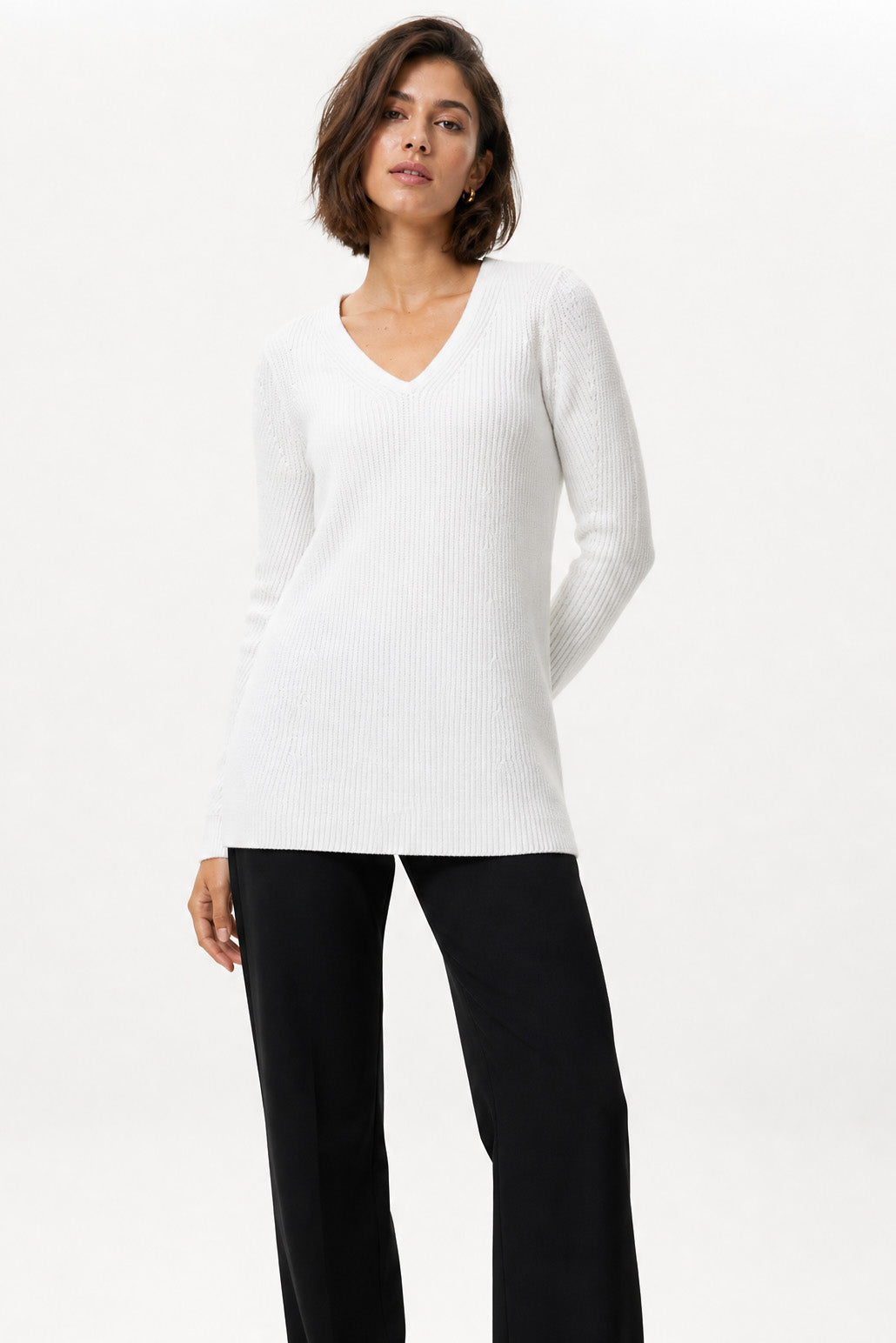 VITTORIA LONGLINE V-NECK IN ITALIAN COTTON KNIT
