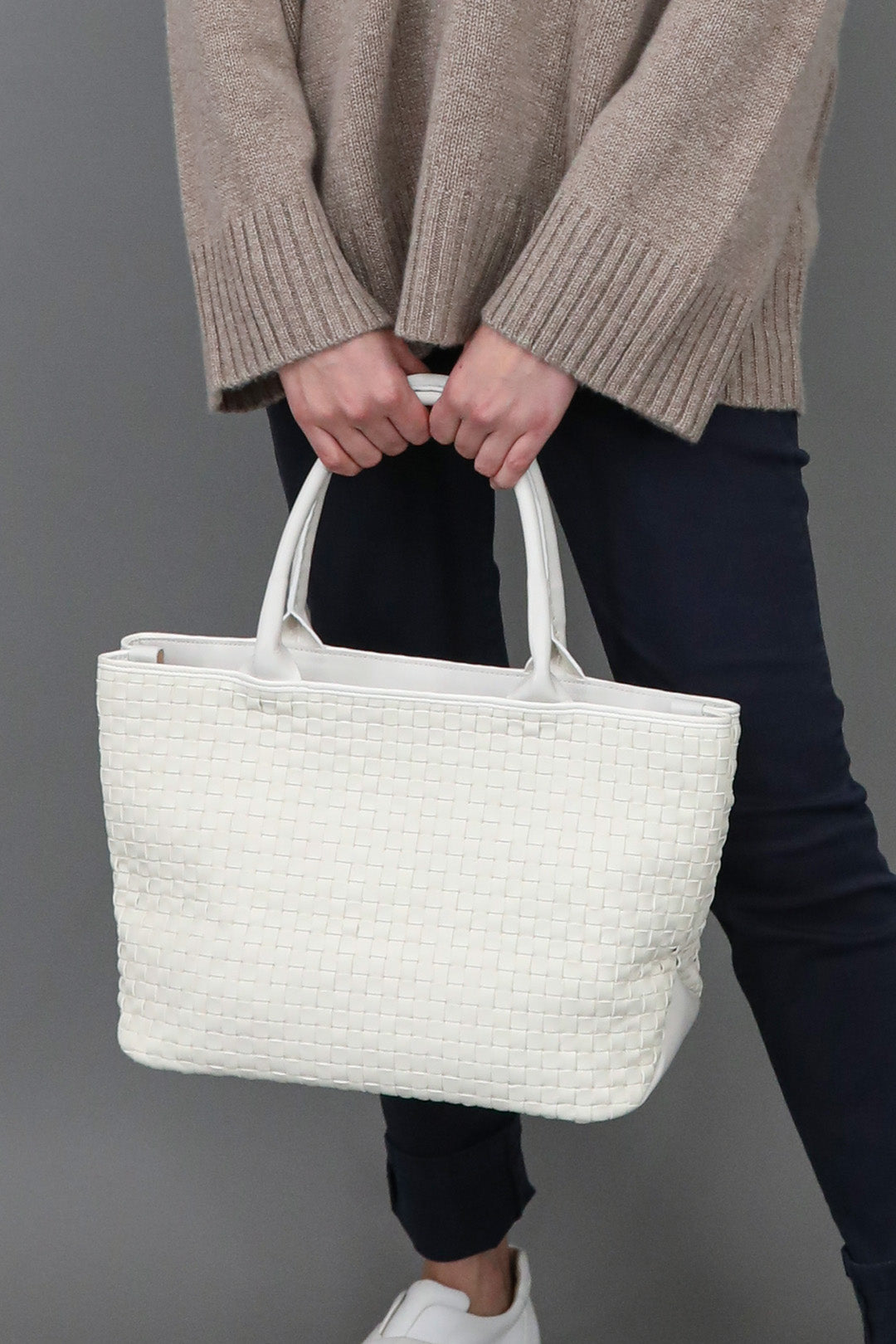 GRAZI WOVEN ITALIAN LEATHER TOTE WHITE