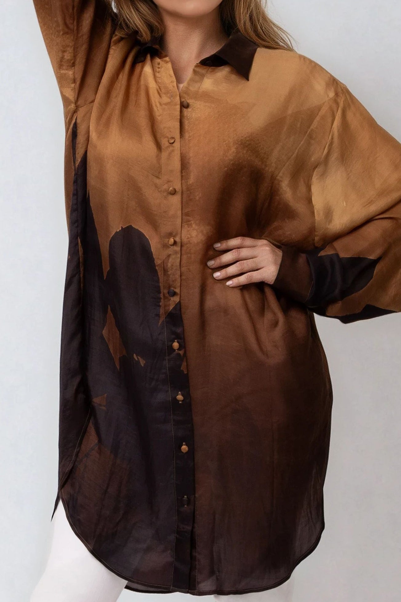 ZURI ONE-SIZE TUNIC IN PRINTED ITALIAN SILK GOLDEN HOUR