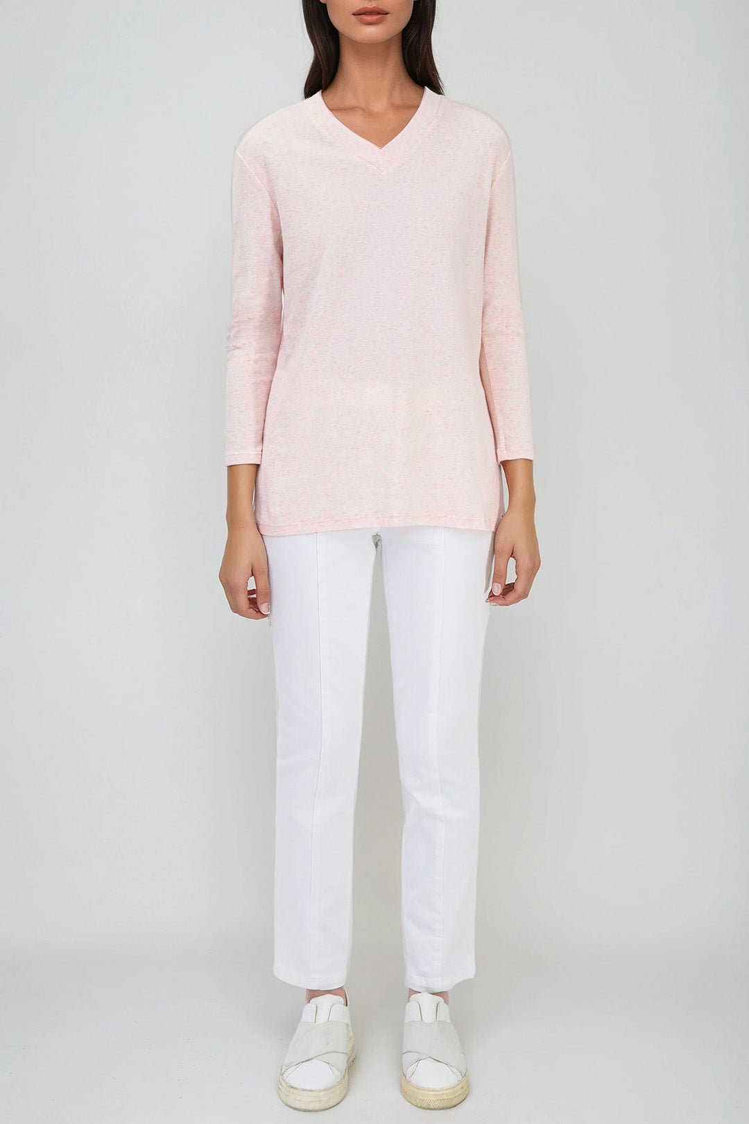 A LINE V NECK BRACELET SLEEVE IN HEATHERED PIMA COTTON STRETCH - Jarbo