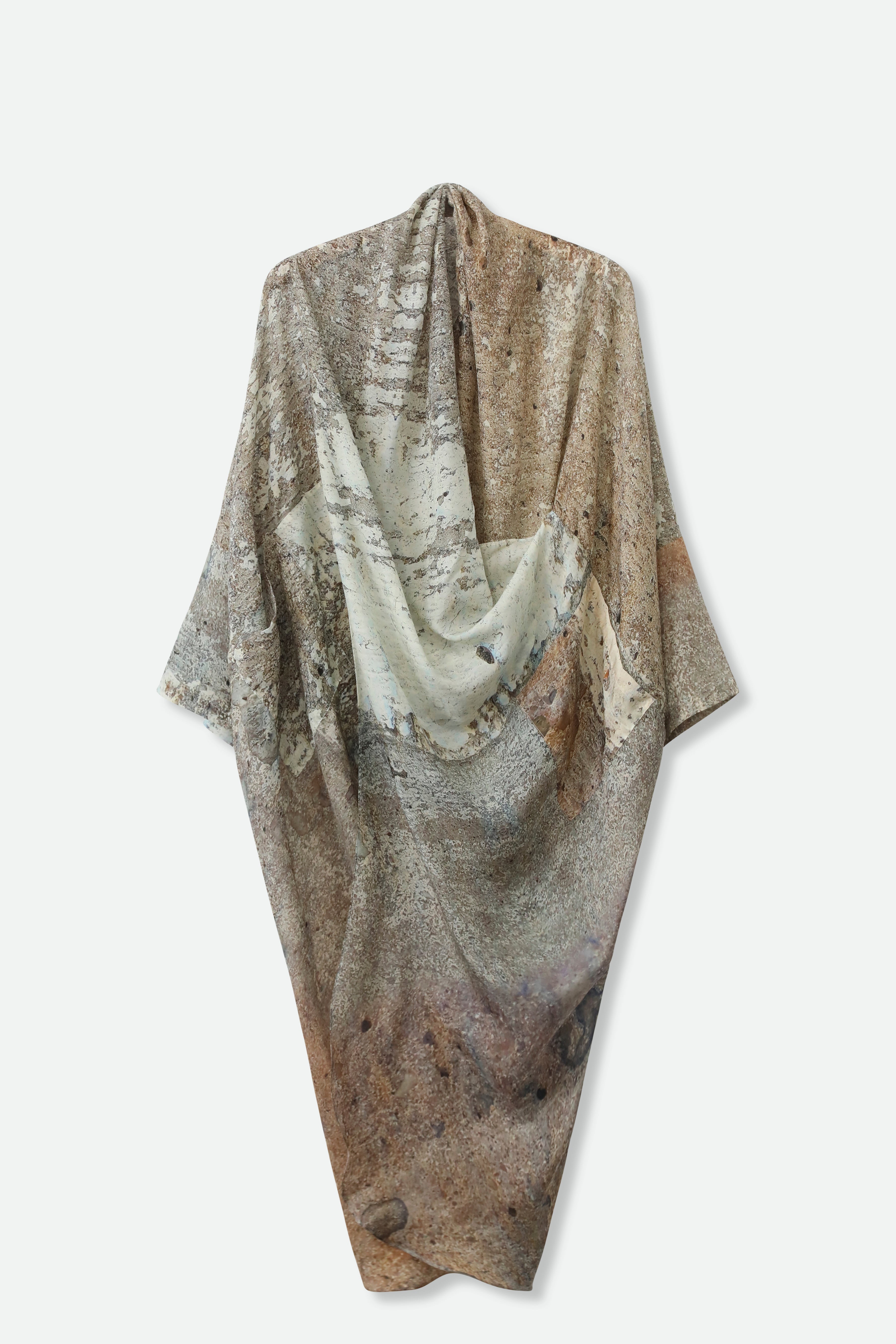 ATHENA CAPE WRAP IN PRINTED SILK VOILE NEUTRAL - BEIGE - Jarbo