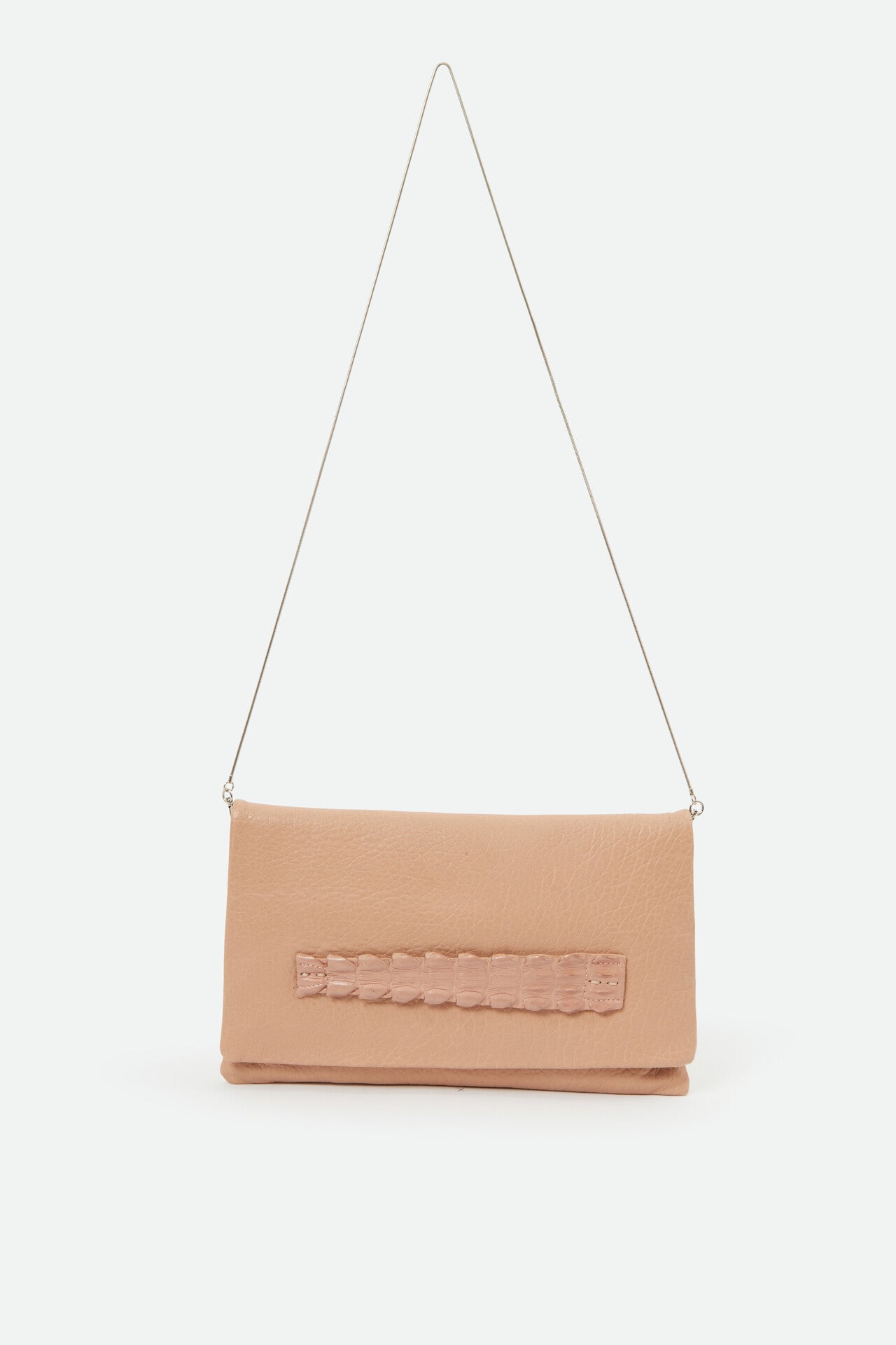 BARLETTA FOLD OVER CLUTCH HANDBAG IN NEUTRAL PINK LEATHER - Jarbo