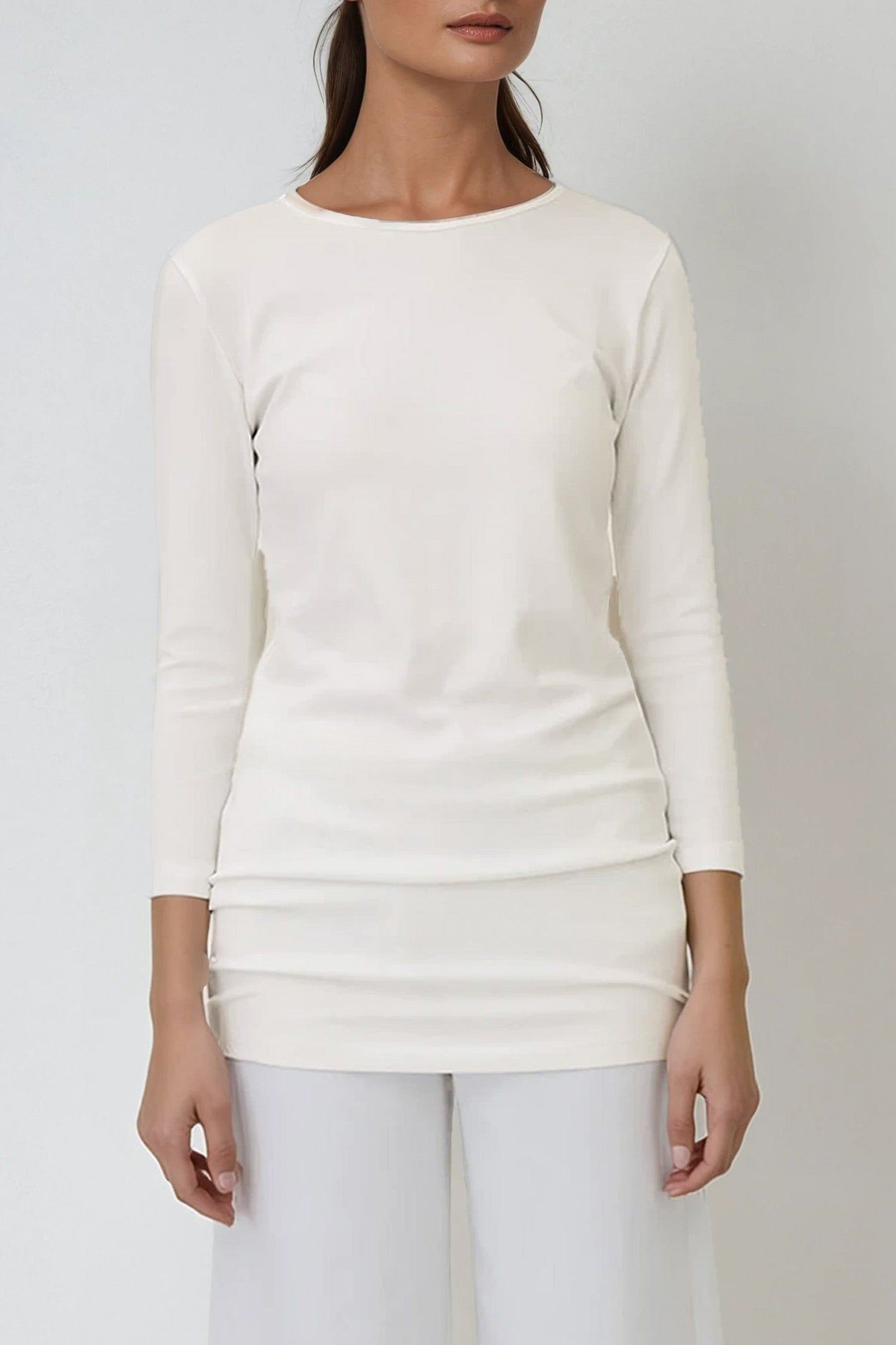 BATEAU NECK IN PIMA COTTON STRETCH IN CREME - Jarbo