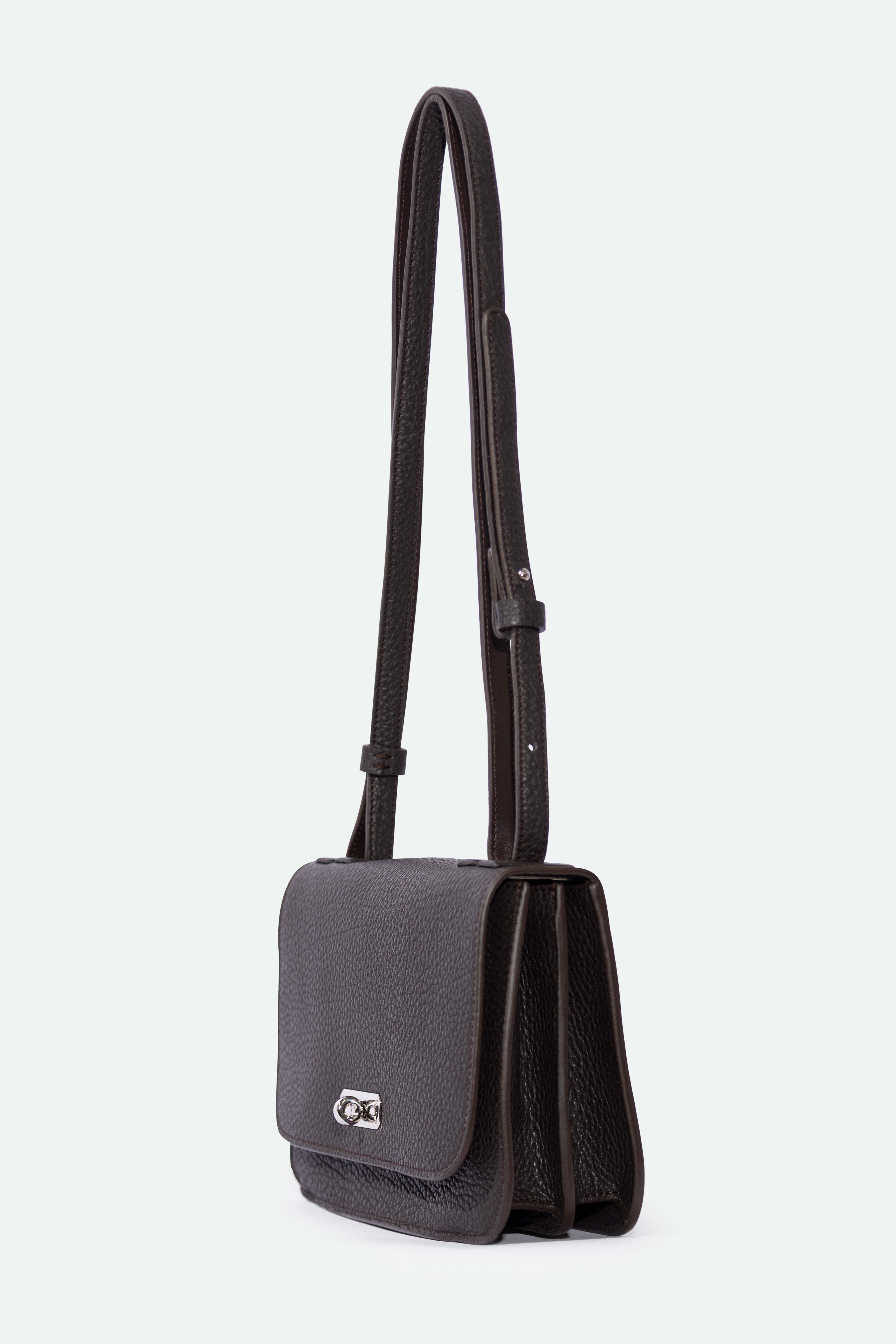 BEXLEY SHOULDER BAG IN ITALIAN LEATHER DARK CHOCOLATE BROWN - Jarbo