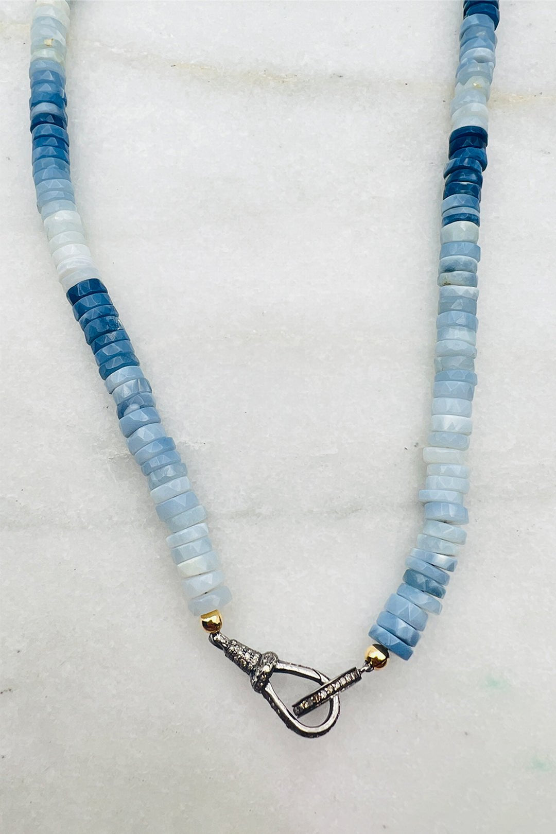 BLUE OPAL GRADIENT WITH DIAMOND CLASP NECKLACE - Jarbo