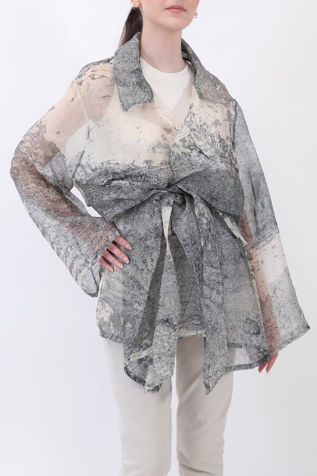 BLYTHE SILK ORGANZA DRESS JACKET IN CEMENT - Jarbo