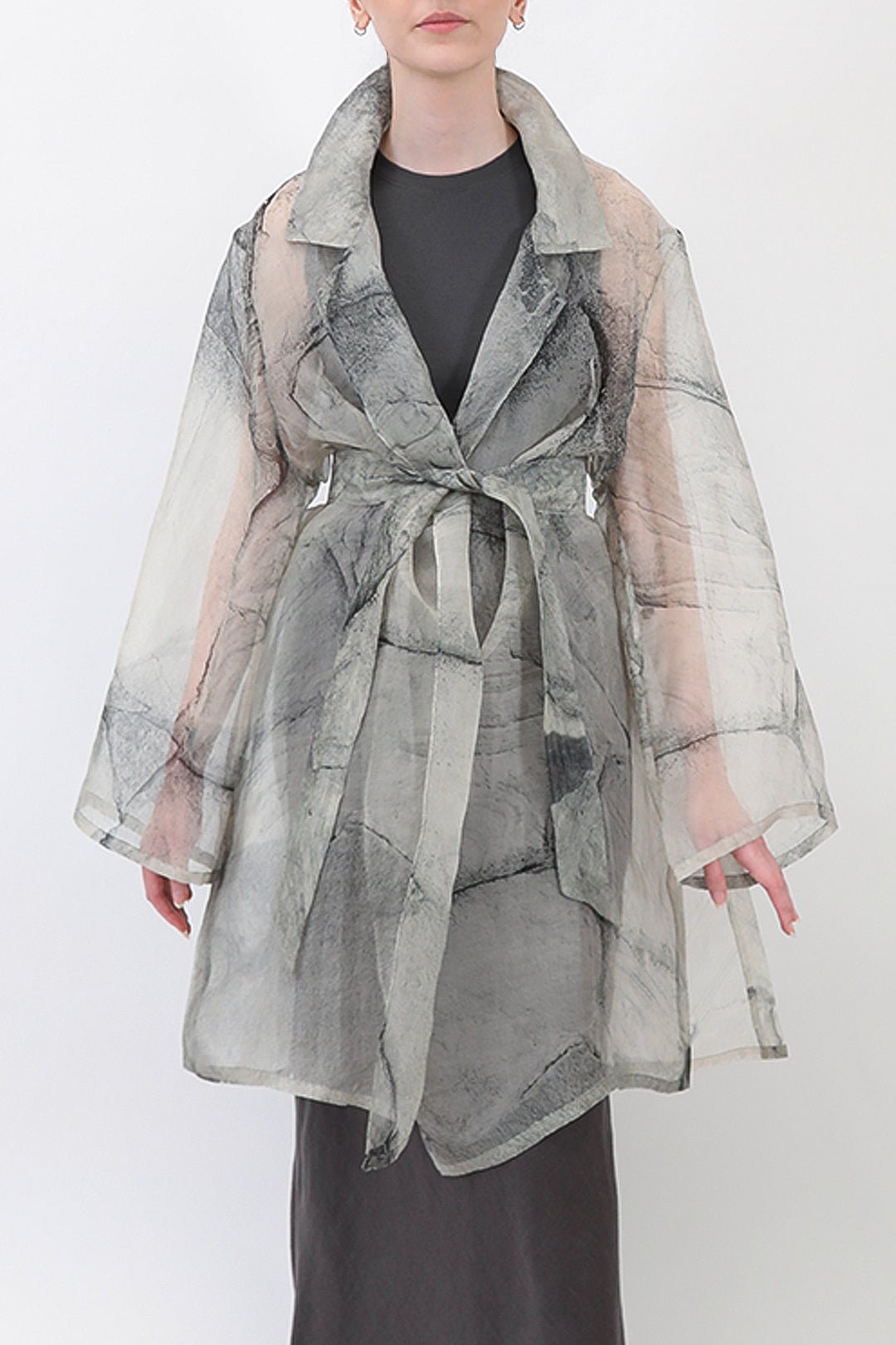 BLYTHE SILK ORGANZA DRESS JACKET IN STONEY GREY - Jarbo