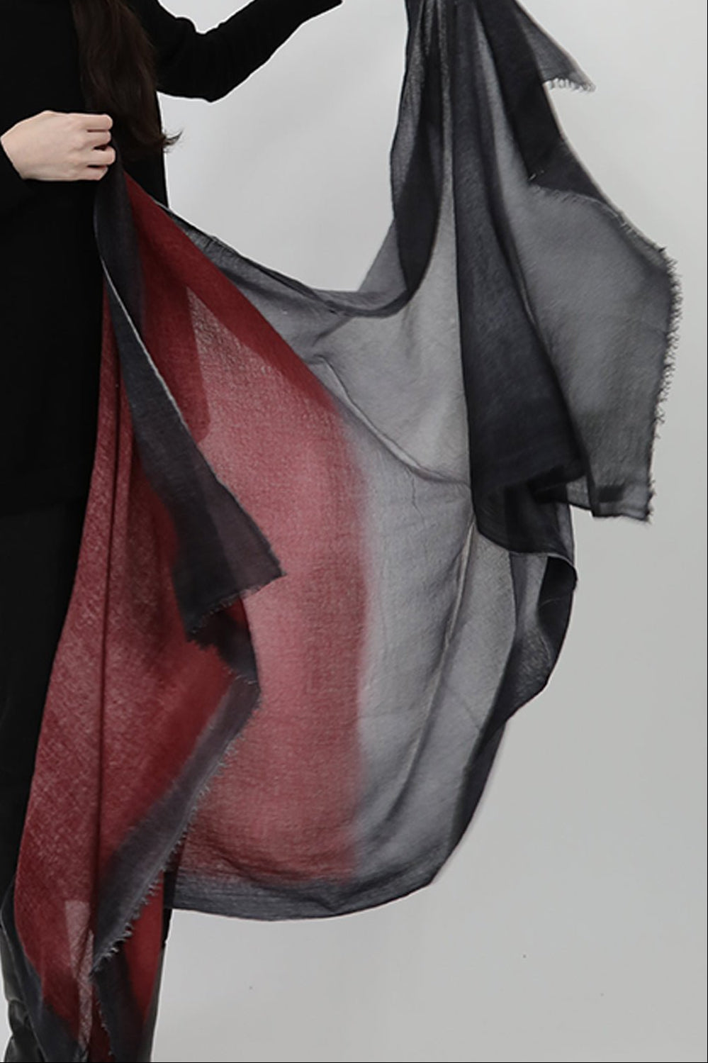 BORDEAUX CHARCOAL SCARF IN HAND DYED CASHMERE - Jarbo