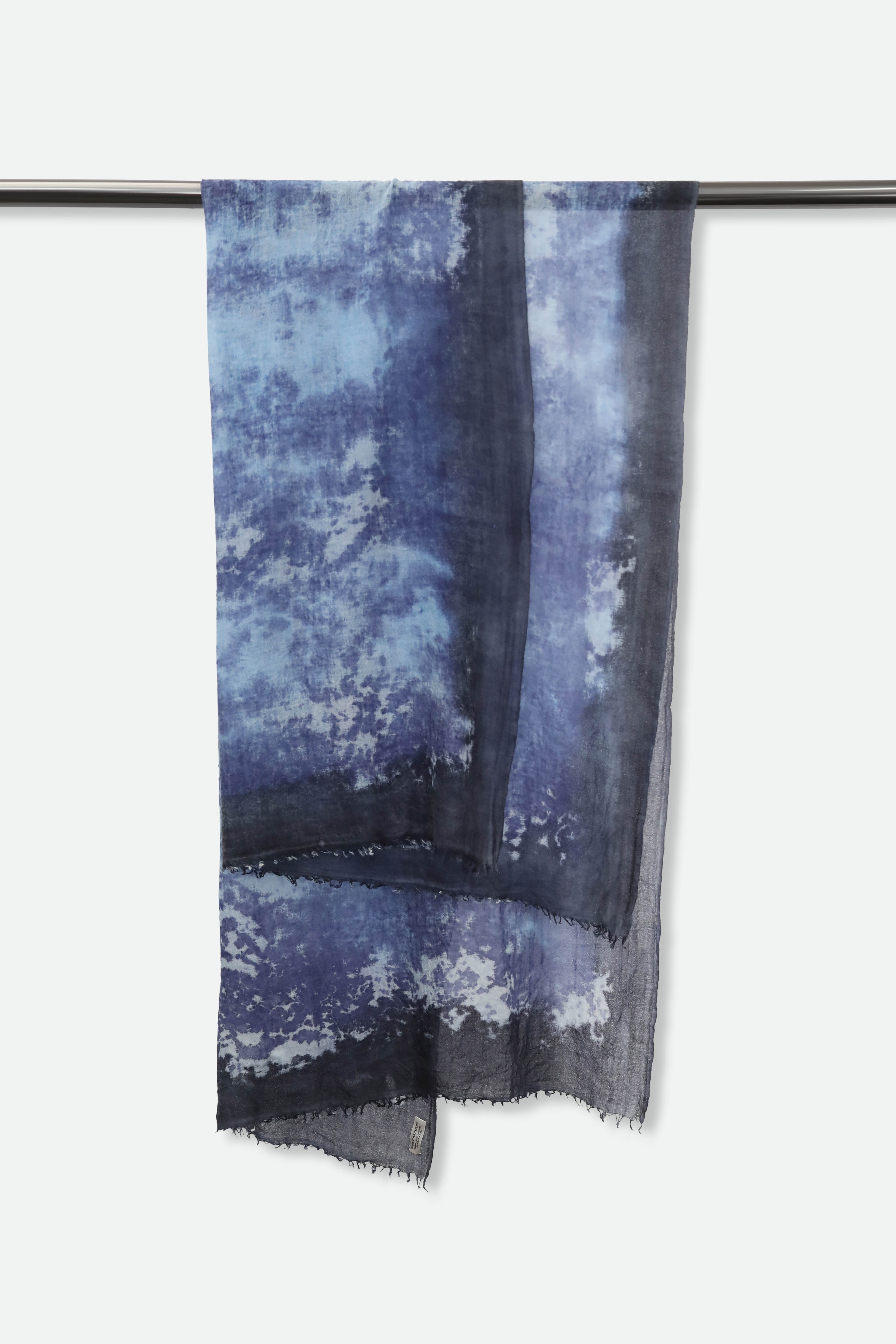 BORDERED DENIM SCARF IN HAND DYED CASHMERE - Jarbo