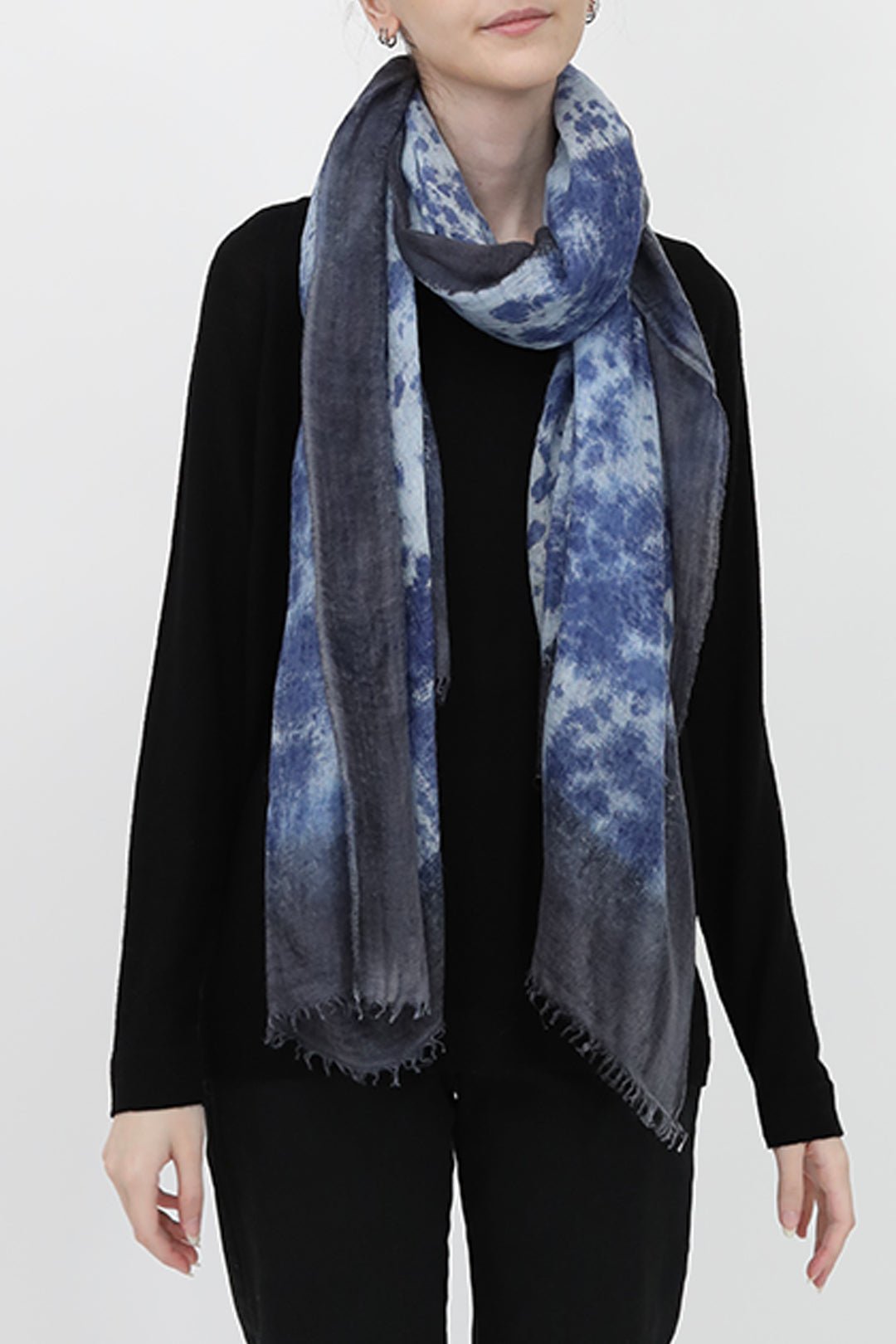 BORDERED DENIM SCARF IN HAND DYED CASHMERE - Jarbo