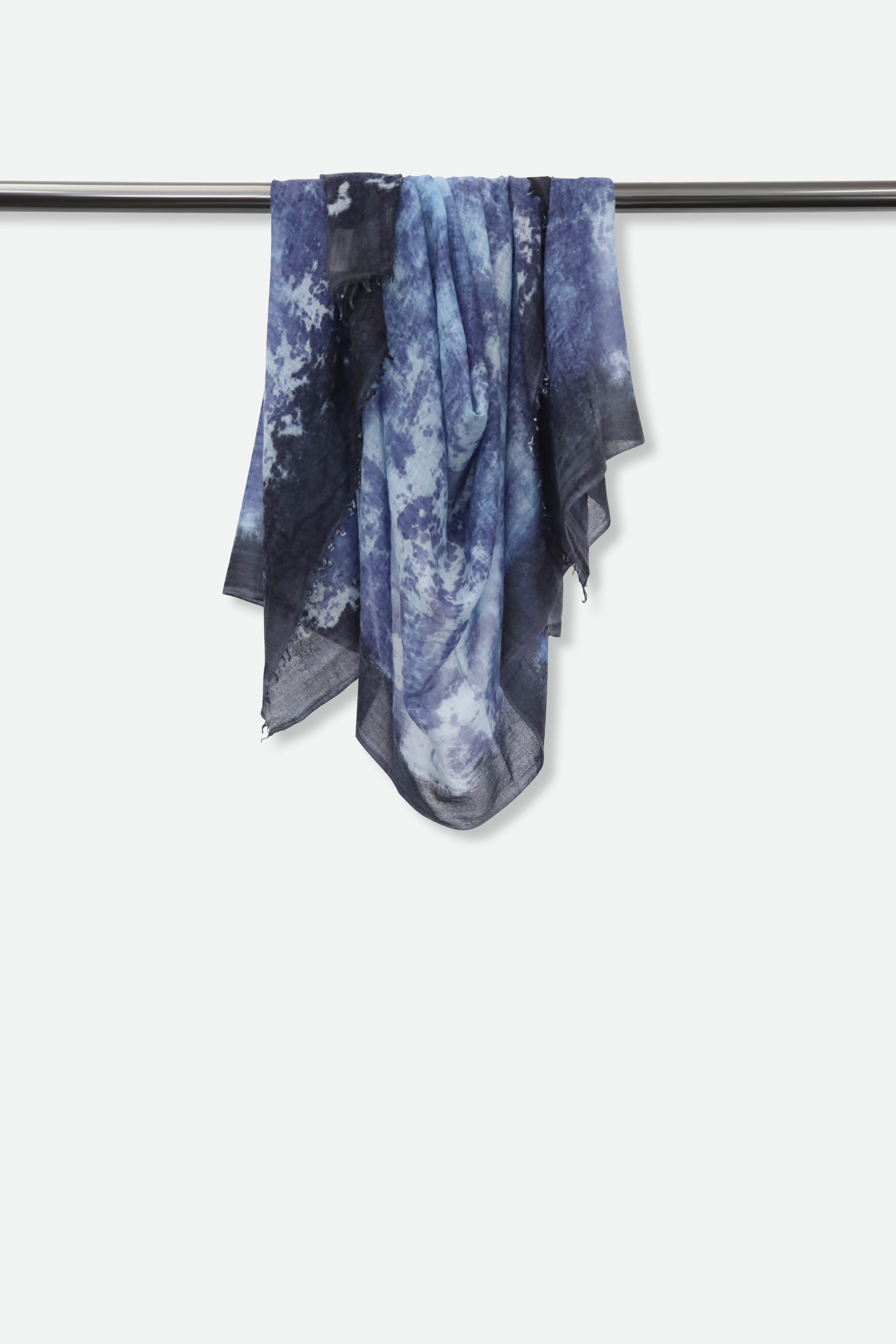 BORDERED DENIM SCARF IN HAND DYED CASHMERE - Jarbo