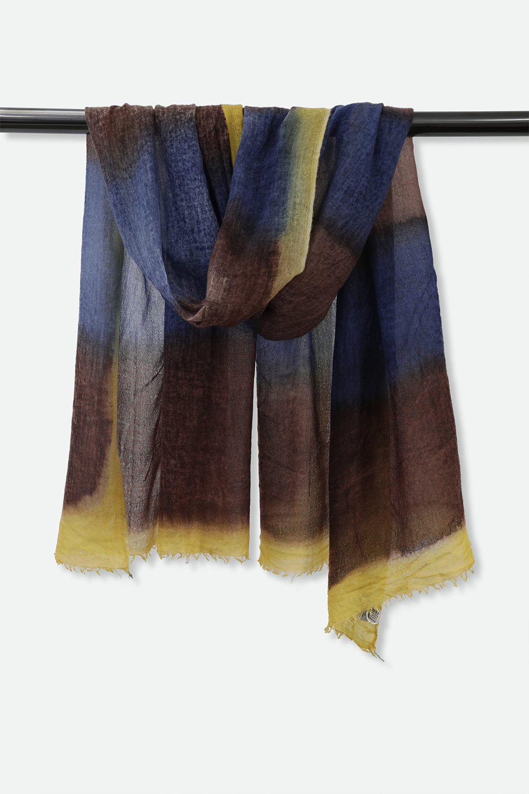 BROWN BLUE STRIPE SCARF IN HAND DYED CASHMERE - Jarbo